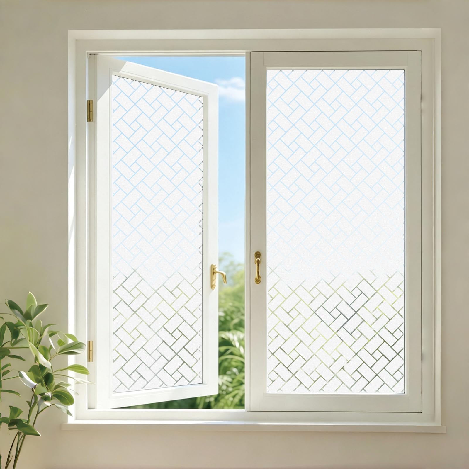 Window Privacy Film 85 x 240 cm Blocks UV Static Cling No Glue Removable Heat Cotrol, Privacy Protection, Self-Adhesive Film for Bathroom, Oblique Grid