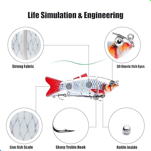 Miniatura 3 de EXAURAFELIS 5 piezas de señuelos de pesca multiarticulados para lubina, trucha, perca, hundimiento lento, kit de señuelos de pesca realistas,