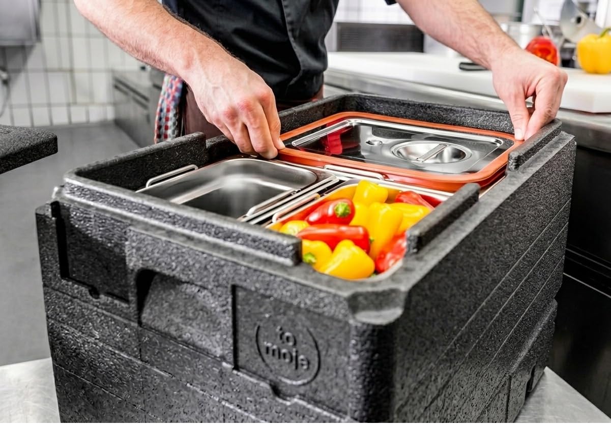 2er Set Piocelan Thermobox 47,6 L Schwarz – Profi Isolierbox Set für Lebensmittel & Catering – Kühlbox 1/1 GN Format 60x40x30cm Robuste Styrobox für Transport & Lagerung – 2 Stück