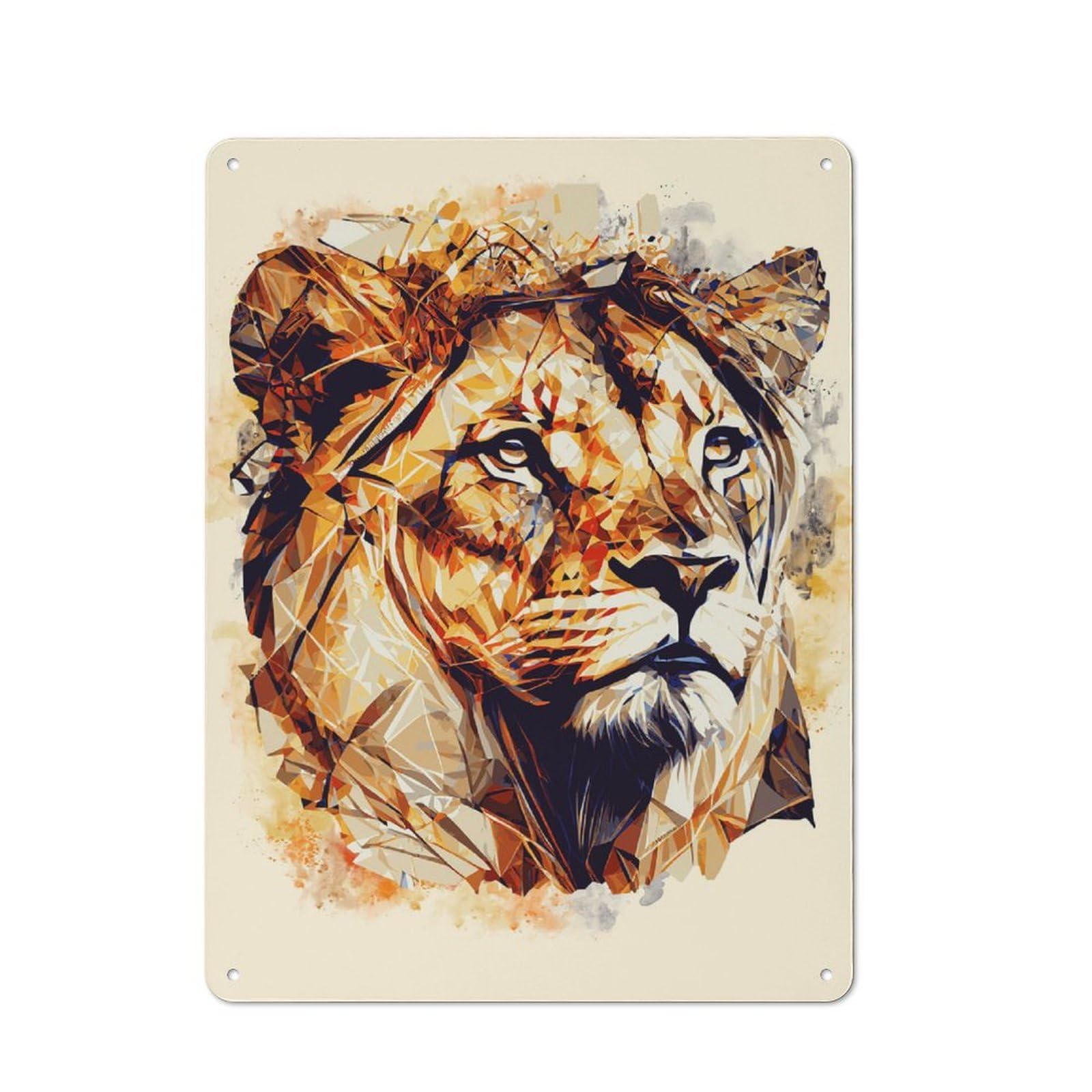 Junmoney Style-18 Abstract Lion Head Art Rustic Tin Sign 40X30cm, Vintage Porch Wall Decor For Conservatory, Home Bar Or Utility Room