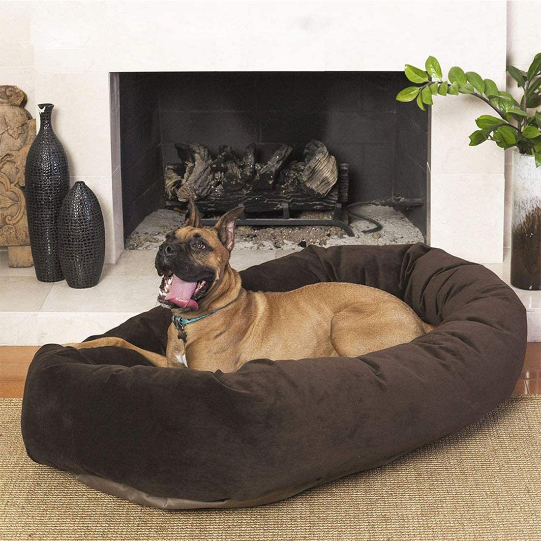 Slatters be royal store Round Shape Reversable Dual Sofa Brown Ultra Soft Ethnic Velvet Bed for Dog/Cat (Export Quality) 3XL Size: 111 * 111 * 20 cm.