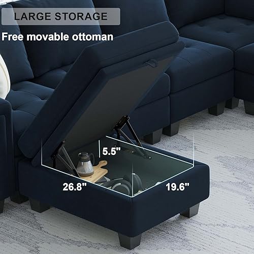 Miniatura 4 de Belffin Sofá modular de terciopelo convertible con diván reversible en forma de L, sofá modular con almacenamiento otomano para sala de estar, sofá