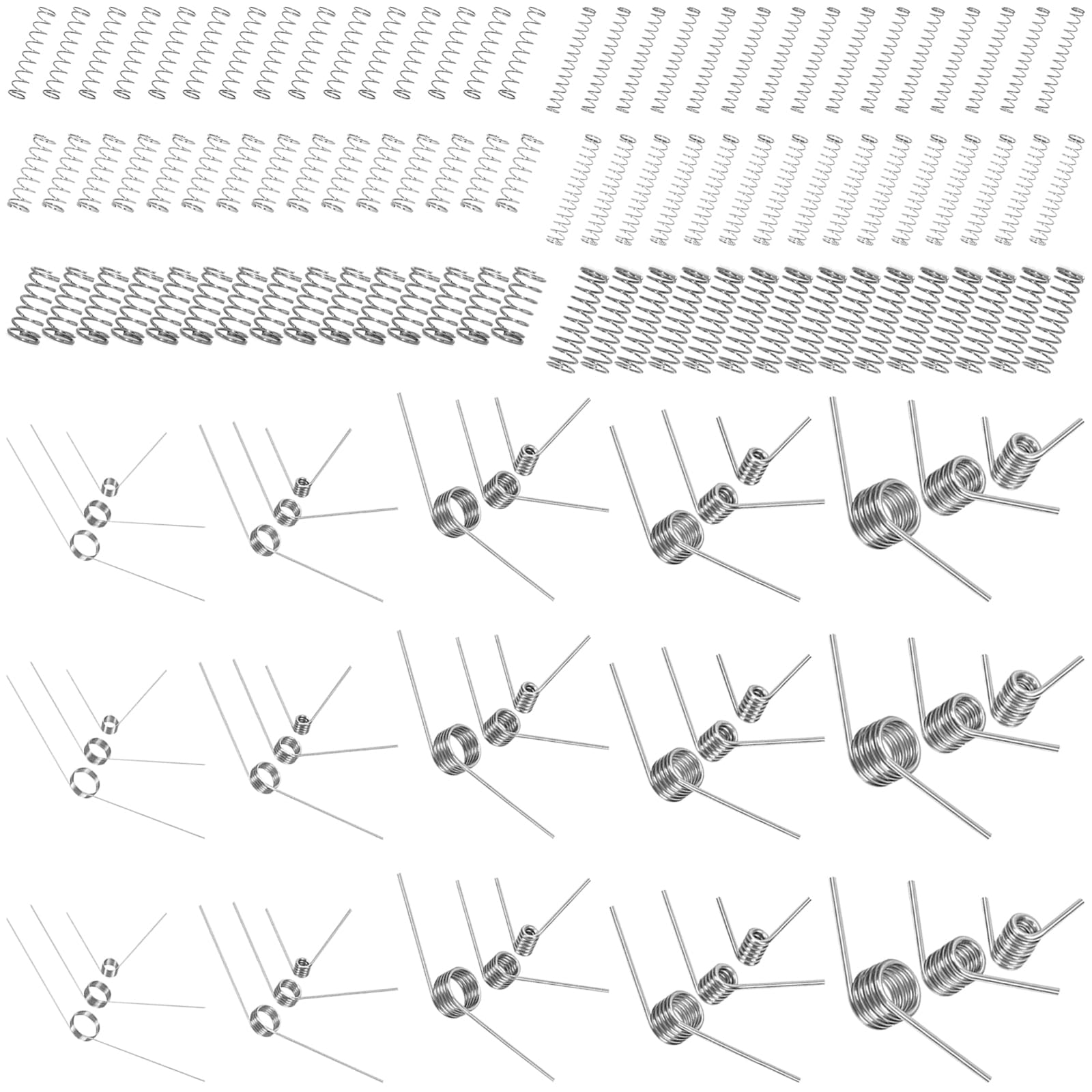 115Pcs 29 Sizes Stainless Steel Mechanical Small Springs Assortment Kit Contains 45/90/120 Degree 6 Laps Torsion Springs and Compression Spring for Shop Home Repairs