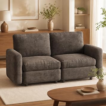 Modern Fabric Sectional Sofa, L Shape Corner Sofa with Footstool, 2 Seater Modular Couch, Living Room Furniture with Deep Seat Cushions (Taupe(2 Seater Sofa (Without Ottoman)))