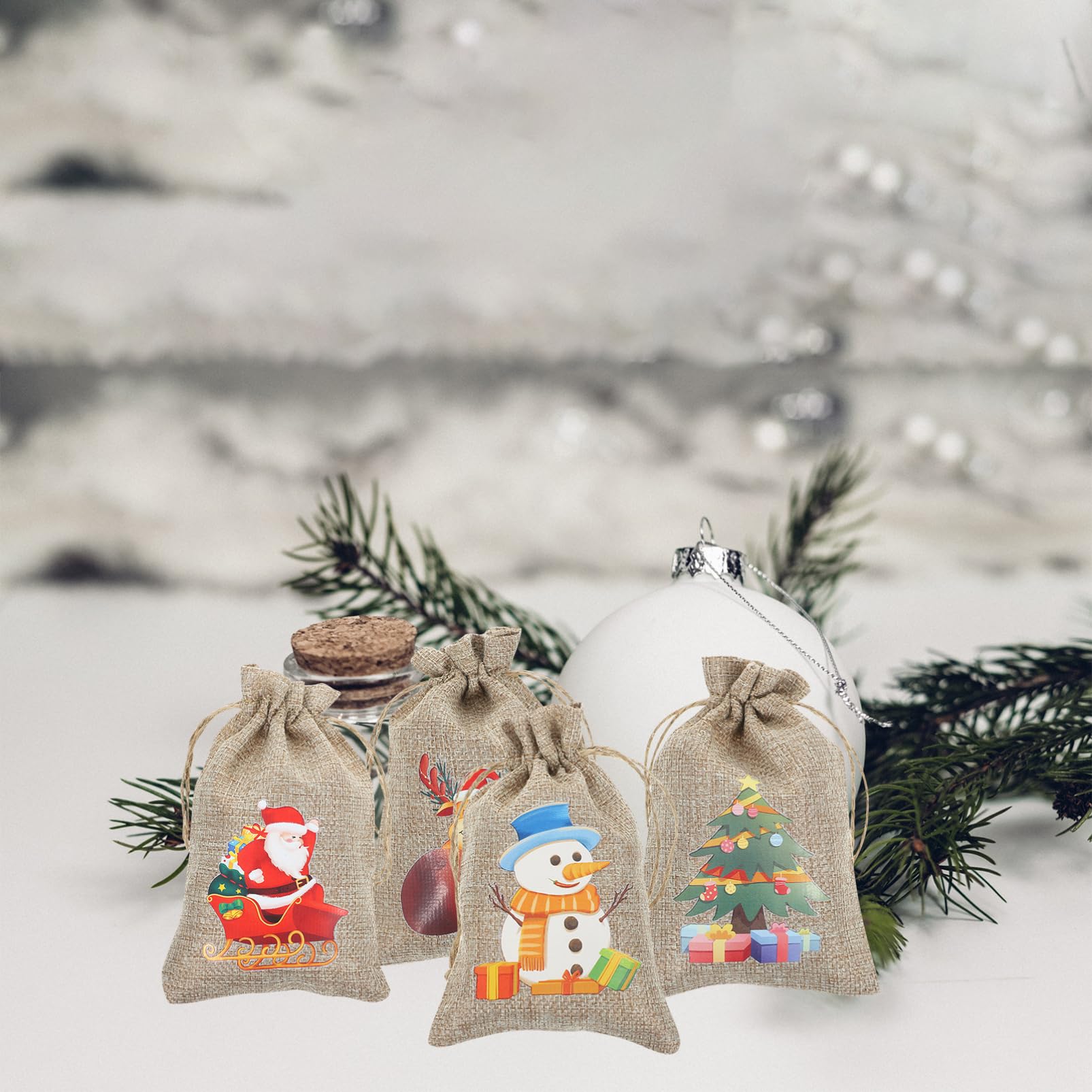 Beavorty 5 Juegos Saco De Navidad Bolsas De Fiesta Cajas Bolsas Bolsa De Navidad Bolsitas Regalar Bolsa Con Cordón Para Mochilas De Cuerdas Lino Piezas X 5