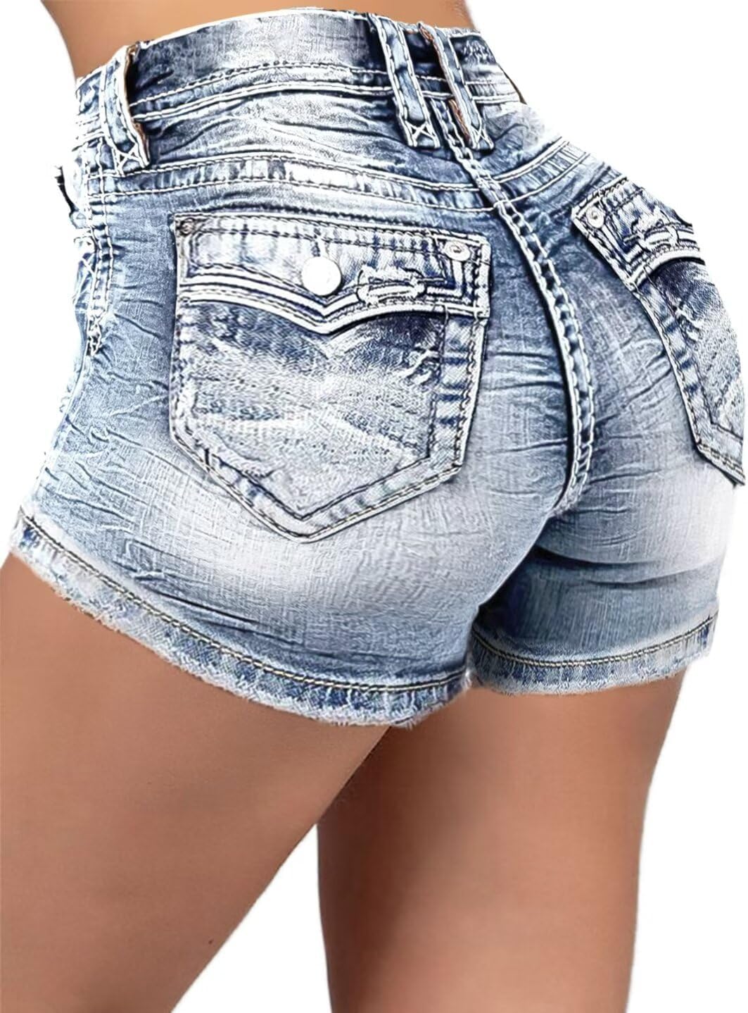 Flamingals Women’s Ripped Stretchy Jean Shorts Mid Rise Skinny Denim Shorts Distressed Frayed Raw Hem Casual Summer Shorts