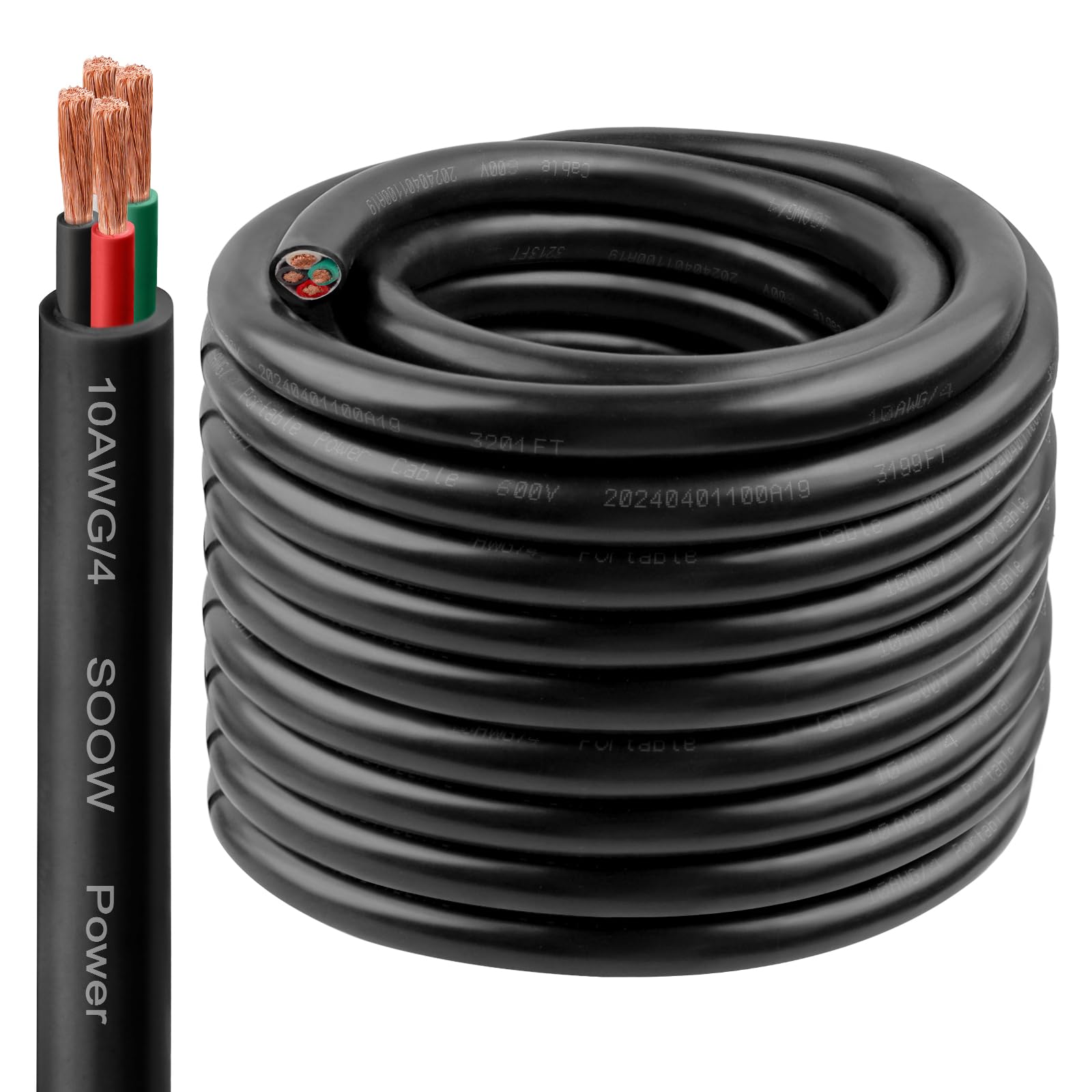 SOOW 10/4 75 ft 10 AWG 600 V kabel masowy SOOW 10 G, przenośny kabel zasilający, 4-żyłowy przedłużacz do generatora lutownicy przenośnego oświetlenia
