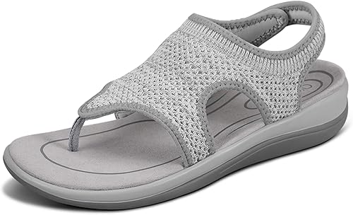 Orthofeet Sandalias de soporte de arco para mujer, ideales para aliviar el dolor de talón y pies. Tejido de punto elástico con soporte de arco,