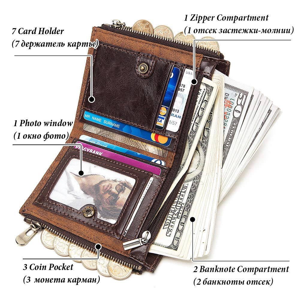 C- Herren Geldbörse Kette Leder Geldbörse Münzfach Herren Reißverschluss Geldbörse Anti Diebstahl Geldbörse für Herren Multi Karten Geldbörsen Brieftaschen,Blu