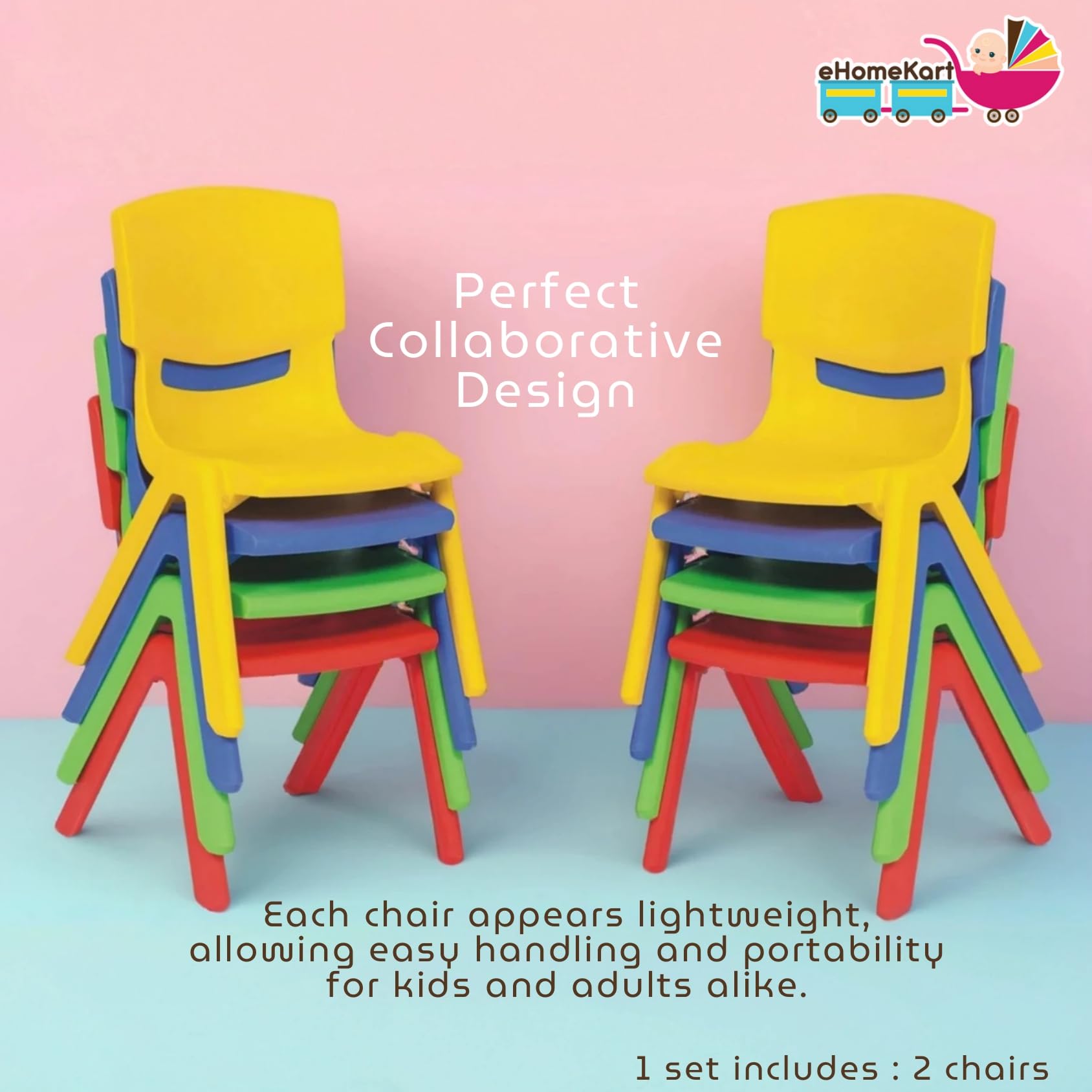 eHomeKart Baby Plastic Kids Chair Set - L33 X B31 X H51 CM (2 - Chairs) 2