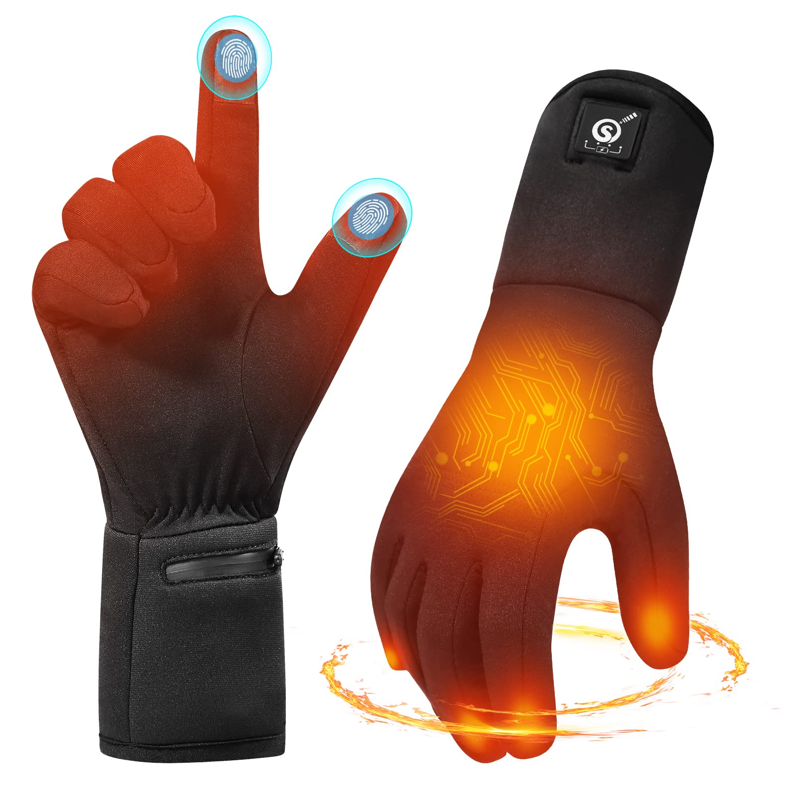 Heated Gloves for Adults - Rechargeable Battery, 3 Heat Settings, Water Resistant Touchscreen Compatible for Women Men Winter Sports, Motorcycling,