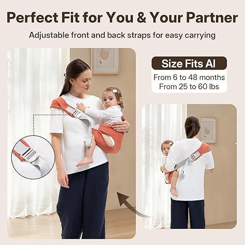 Miniatura 4 de Portabebés de 25 a 60 libras, cómodo y ligero, ajustable con correas de hombro izquierdaderecha, talla única, ideal para ir de compras y viajes,