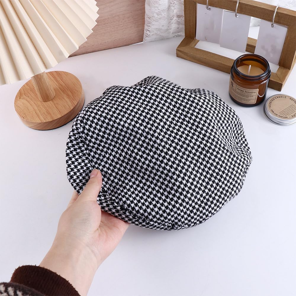 Leadigol Women's Black Houndstooth Plaid Beret, French Knit Beret Hat for Ladies, Adjustable Size S, Perfect for Winter, Spring, Autumn, Occasions like Weddings, Holidays, Birthdays - Image 3