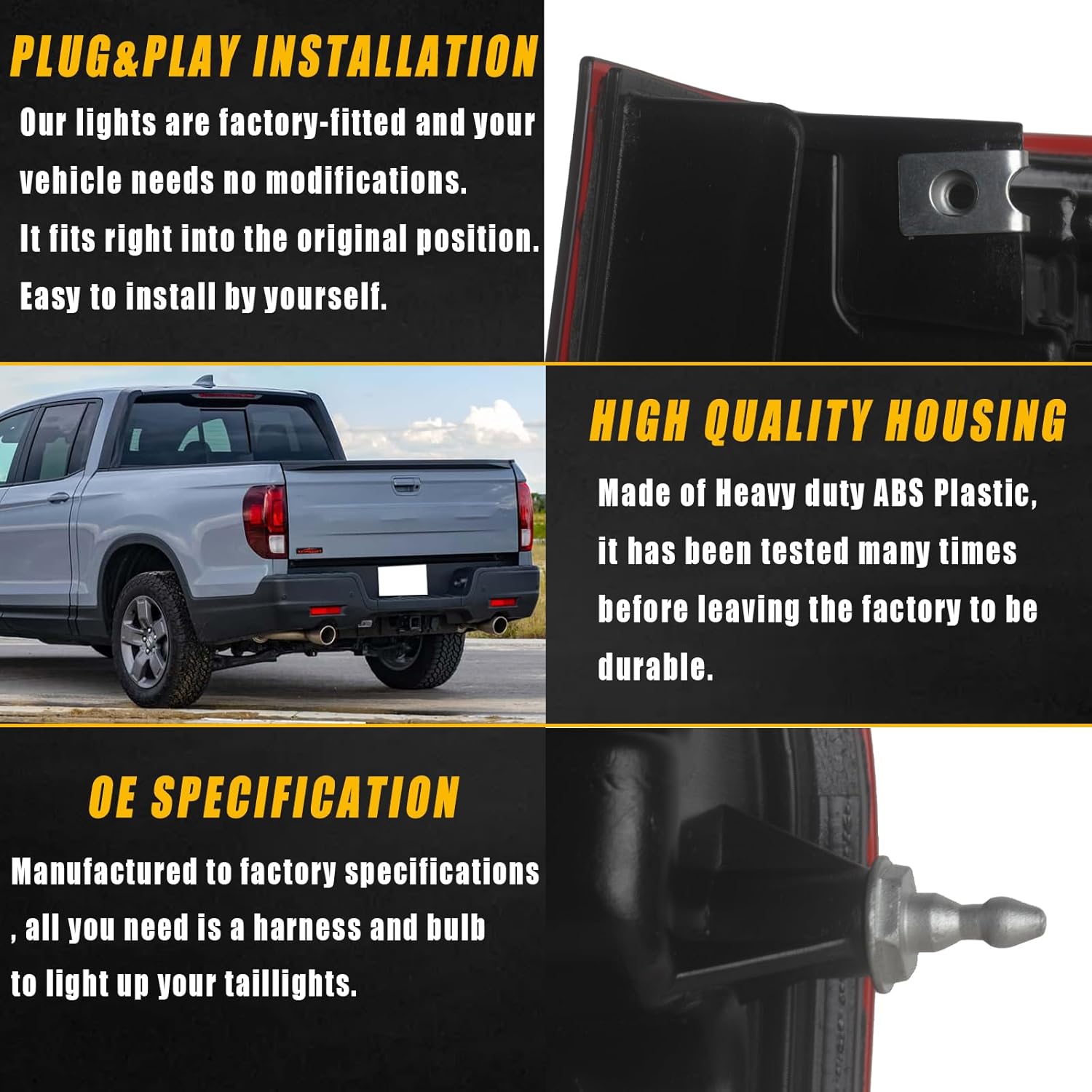 Boine Tail Light Compatible With 2017 2018 2019 2020 2021 2022 2023 Honda Ridgeline Rear Light Brake Lamps Replace 33550-T6Z-A03 (Left Driver Side)