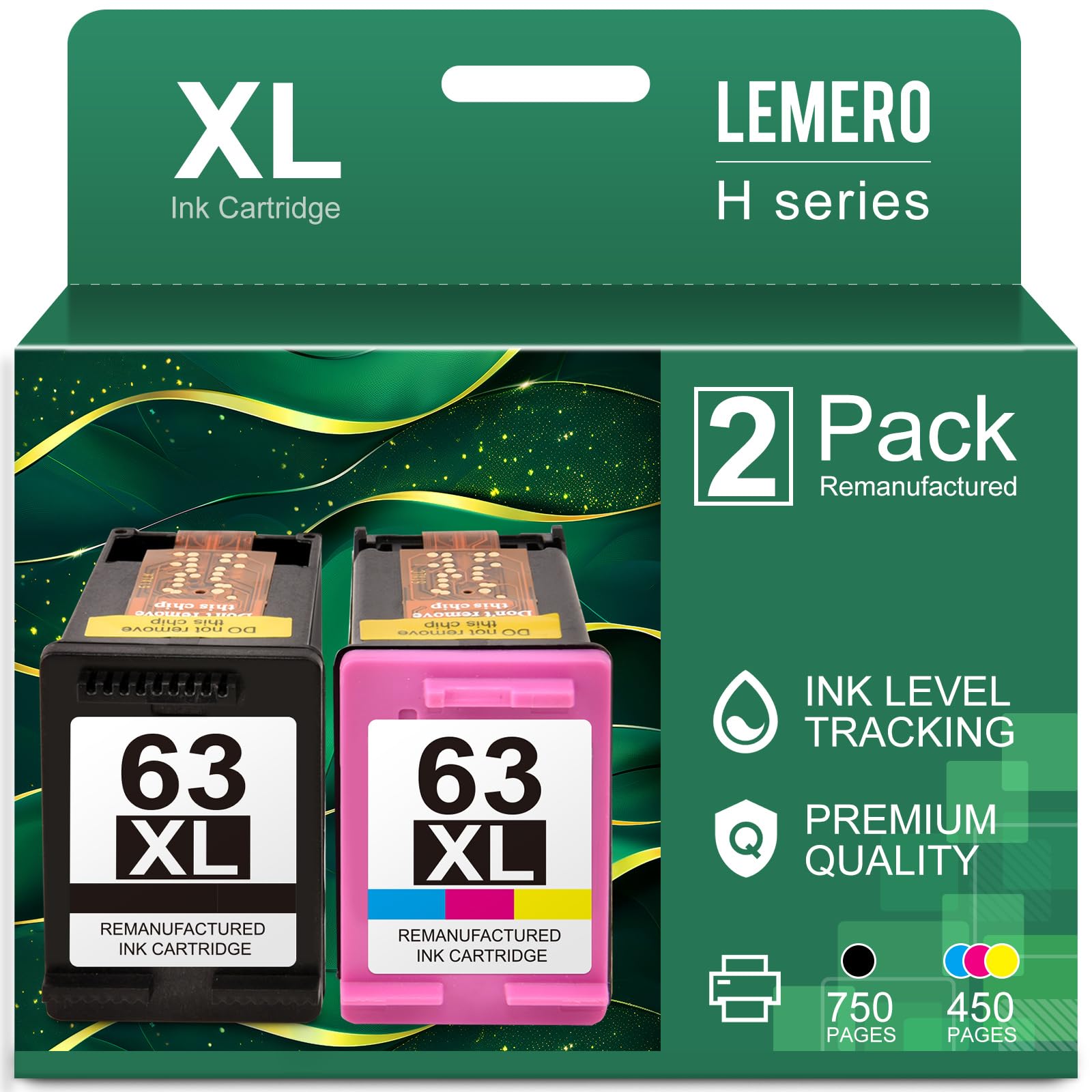 Lemero63XL Ink Cartridges Black and Color Remanufactured Ink Cartridge Replacement for HP Ink 63 63XL for HP 63XL Ink Cartridge Combo Pack Work with HP Envy 4520 4512 Officejet 3830 4650 DeskJet 1112
