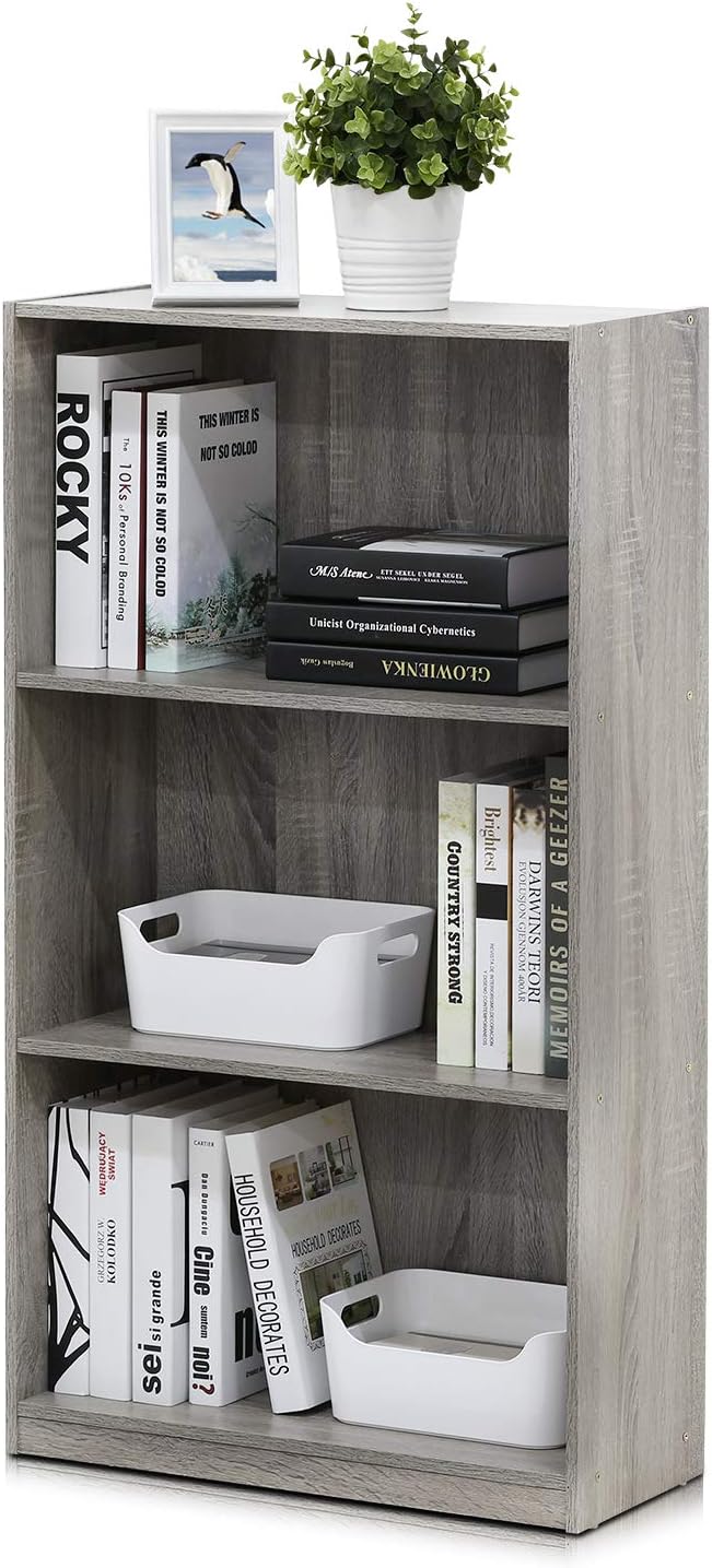 BASIC Book Shelf, 3-Tier Modern Bookshelf, Bookcase with Open Shelves, 9.3 x 21.8 x 39.5, for Living Room, Bedroom, Home Office, French Oak