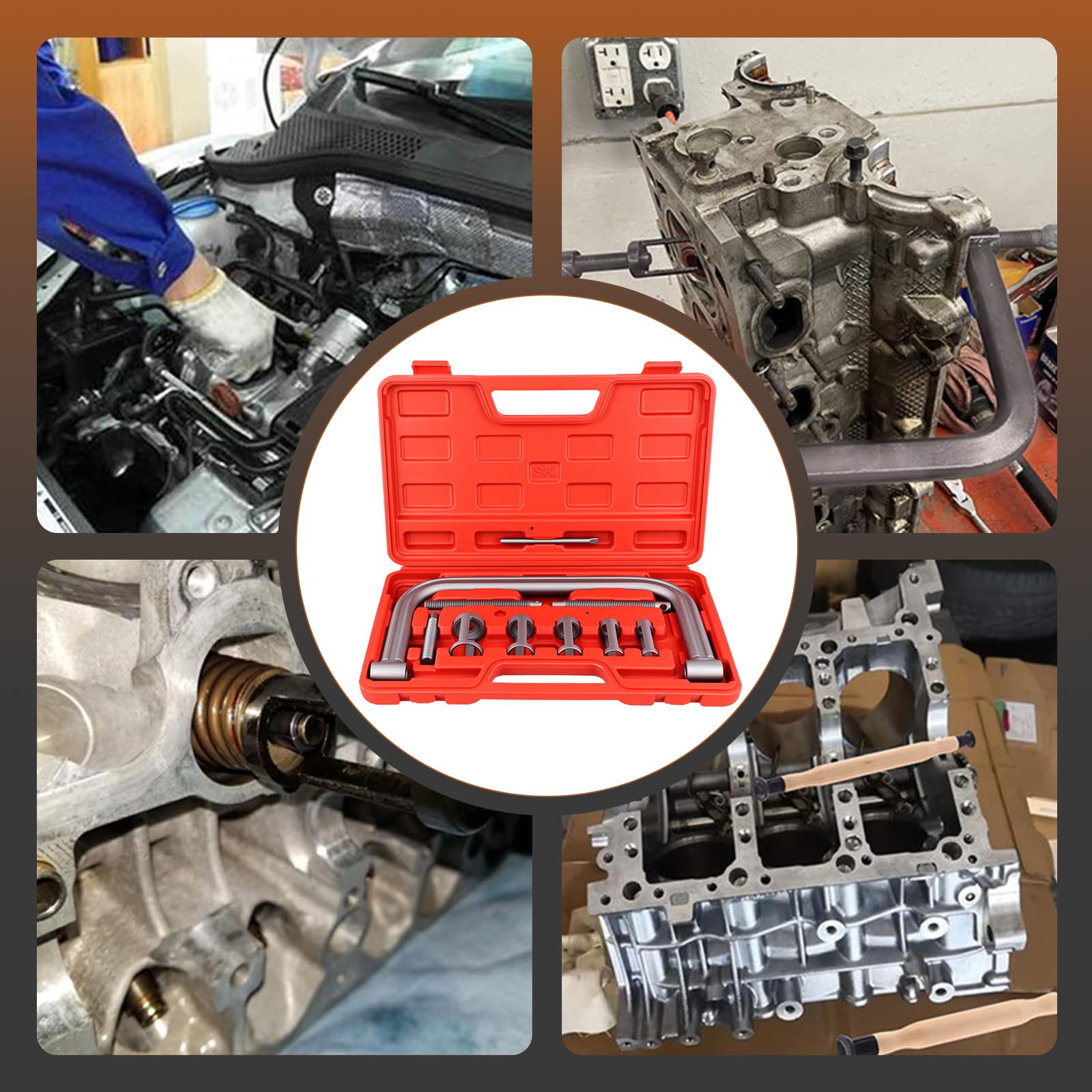 OiLiehu Compressore Molle Valvole Universale 10-TLG, Kit Attrezzo per la Compressione delle Valvole per Motori Piccoli, Auto e Moto