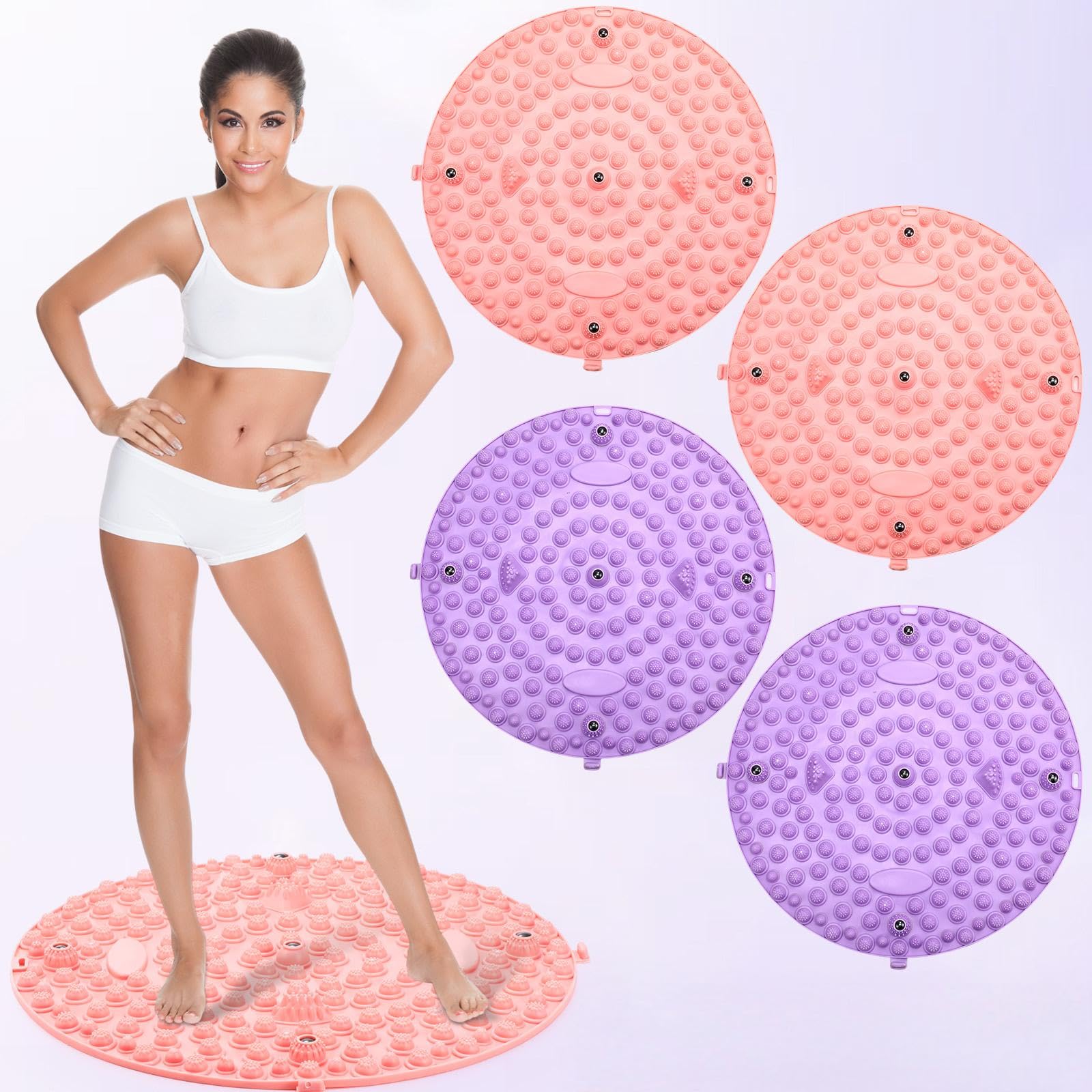 Threlaco 4 Pack Foot Massager Mat Foot Reflexology Pad with Magnetic Relaxation Massage Feet Pressure Point Pad Anti Fatigue Walk Stone Acupoint Mat