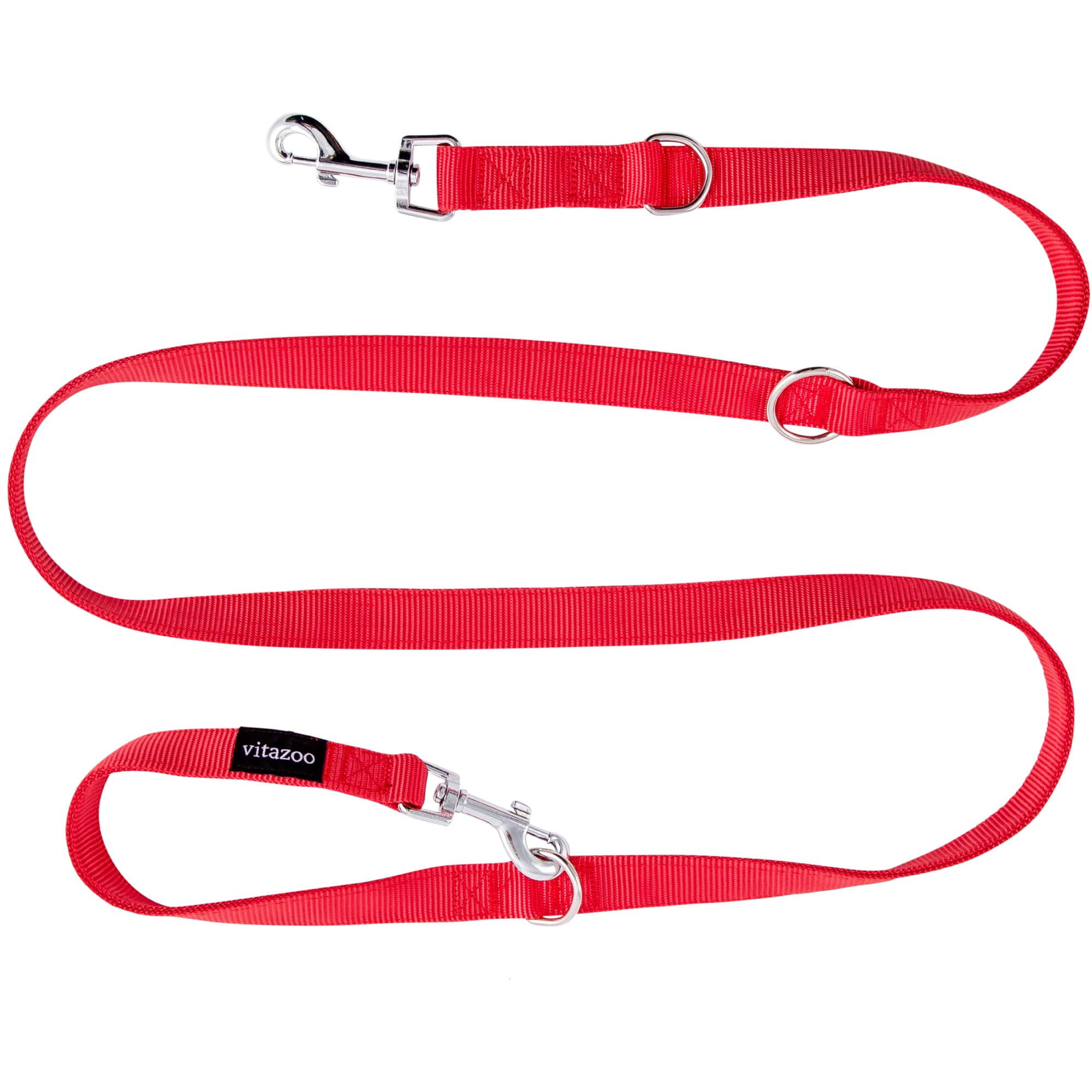 vitazoo Hundeleine in Rot 2mx2,5cm, fest und in 3 Längen verstellbar - geeignet für große und kräftige Hunde - Hundeleine, Doppelleine