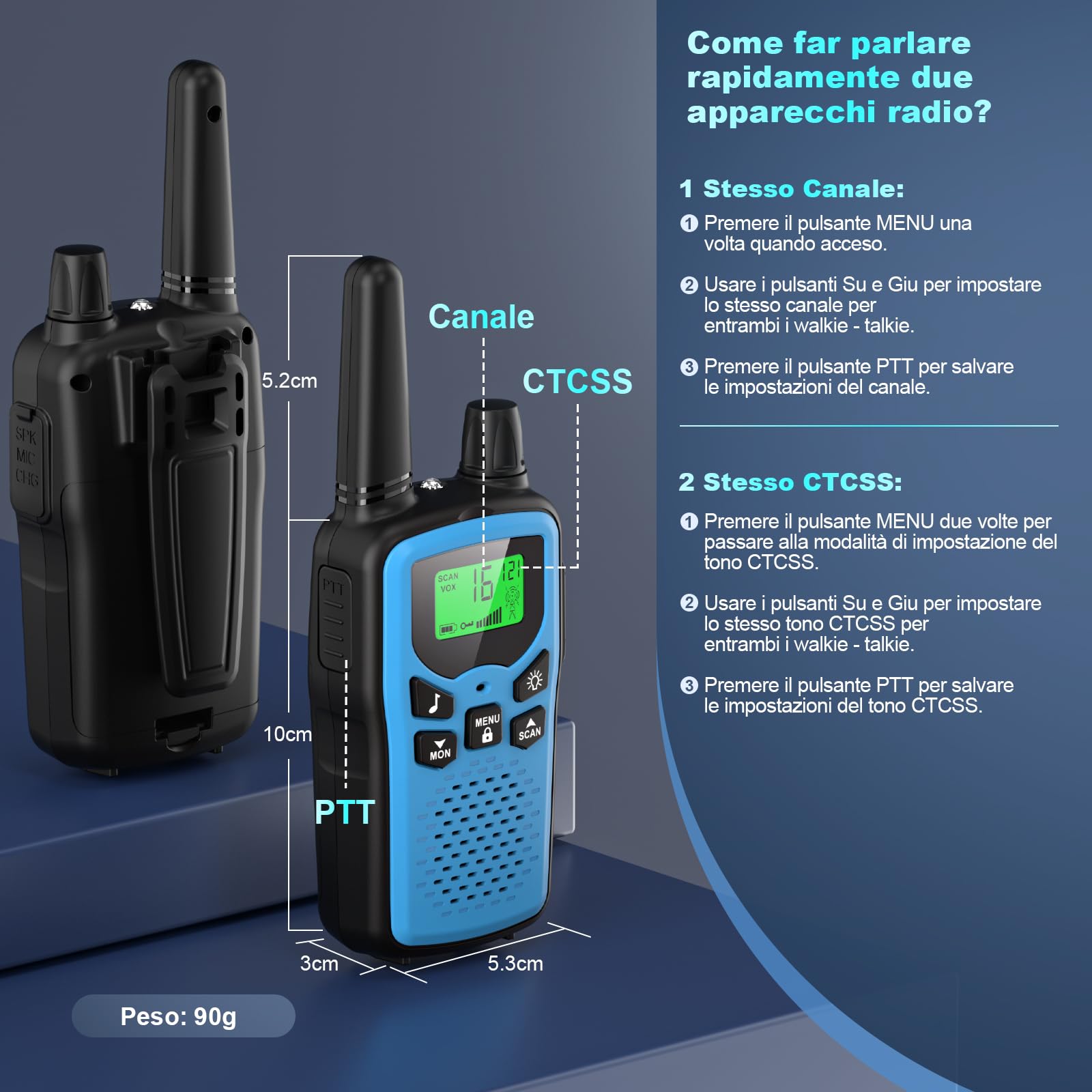 Walkie Talkie 3 Pack per Bambini Ricaricabili, Rabigala 16 Canali Radio con 5 km di Portata per Adulti, Walkie Talkie per Bambini con Batteria agli Ioni di Litio, VOX, Torcia LED & LCD