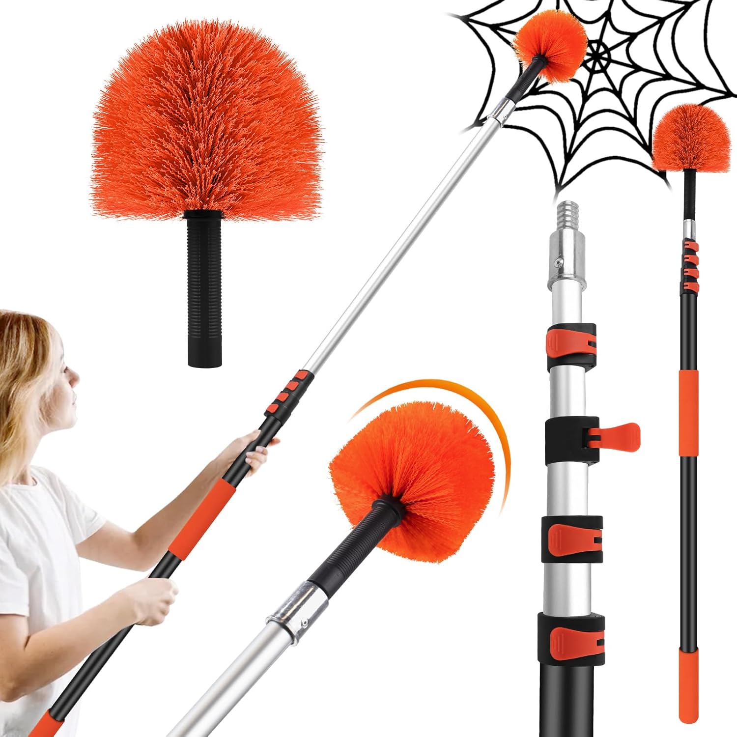 Feather Dusters,Cobweb Duster with 5-20FT Extension Pole | Spider Web for Outdoor & Indoor Web Cleaning | Soft Bristle | Lightweight Extendable Handle | 3/4" Standard Acme Threaded Fits Cleaner Tool