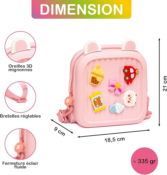 Sac à Dos Enfant 3–6 Ans – Cartable Léger et Waterproof – Sac Personnalisable avec 6 Stickers - École, Crèche, Maternelle - Cadeau Fille et Garçon - 18,5 x 9 x 21 cm (Rose) - 2