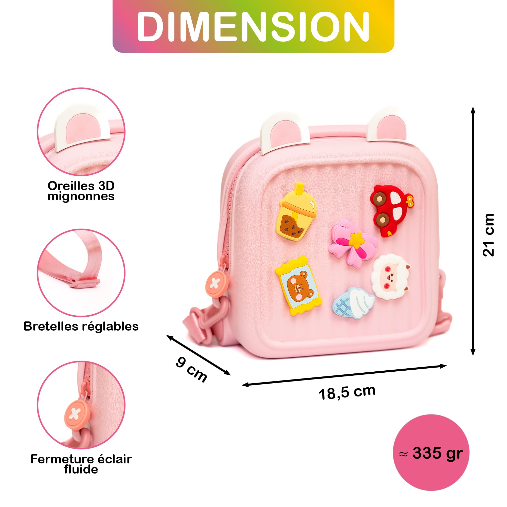 Sac à Dos Enfant 3–6 Ans – Cartable Léger et Waterproof – Sac Personnalisable avec 6 Stickers - École, Crèche, Maternelle - Cadeau Fille et Garçon - 18,5 x 9 x 21 cm (Rose) - 2