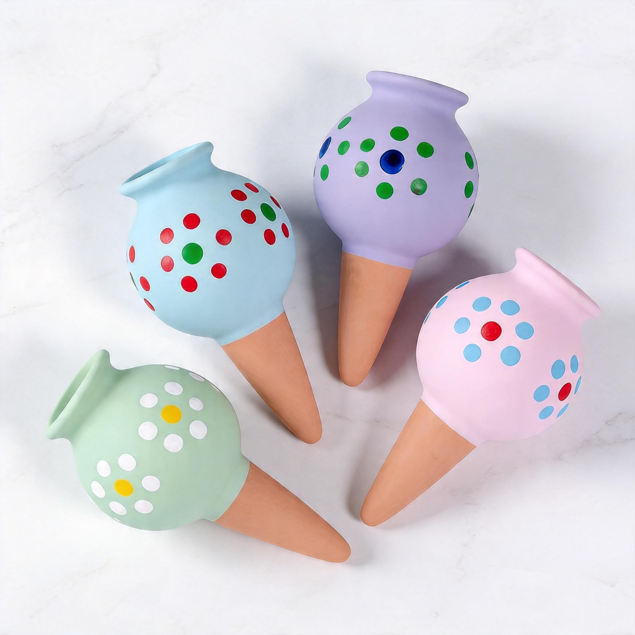 4 Pack Ceramic Self-Watering Spikes, Cute Daisy Design