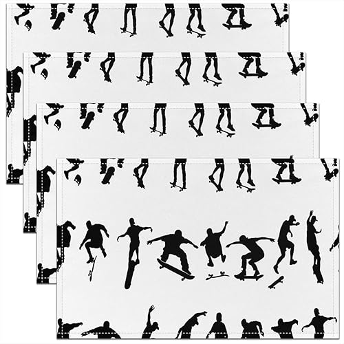 Manteles individuales para mesa de monopatín de 18 x 12 pulgadas, diseño de deportes extremos, de tela lavable, para decoración, hippie, patinaje,