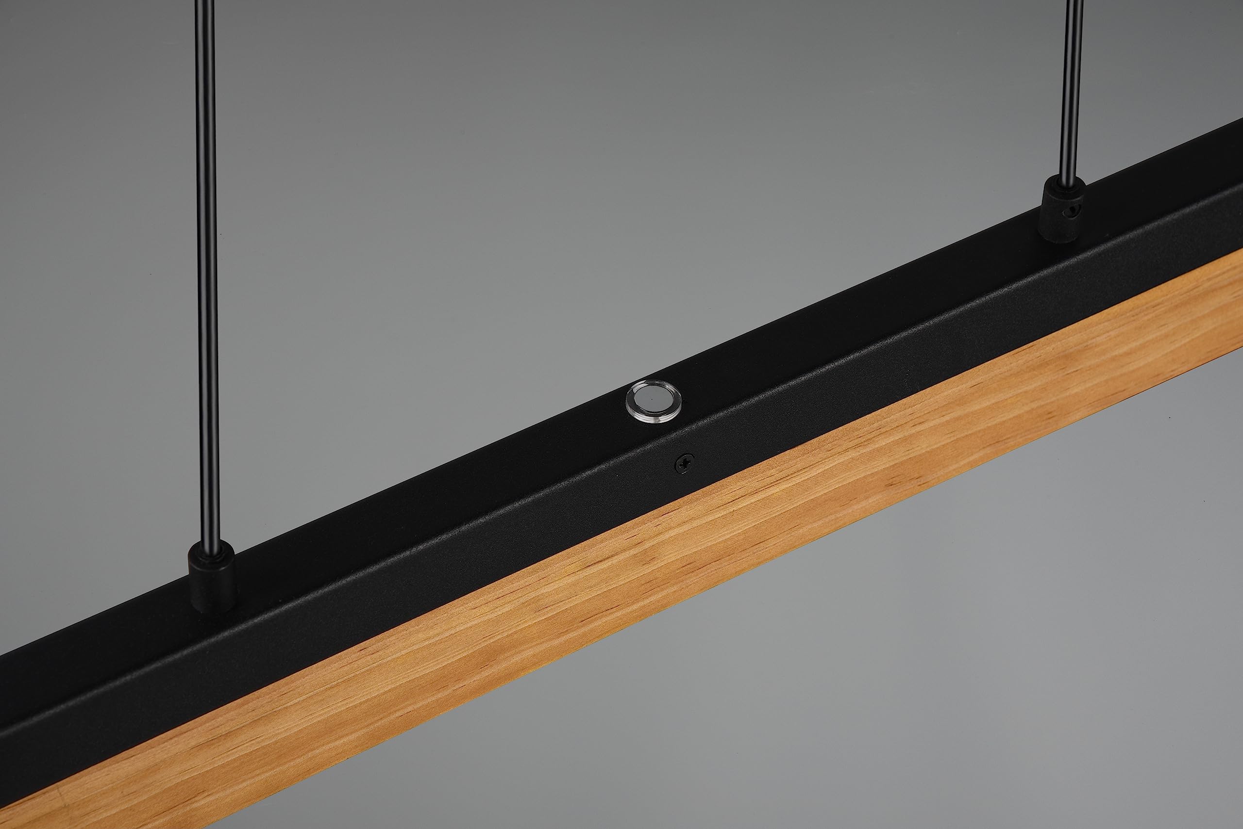 Trio Leuchten LED Pendelleuchte Kerala 341610132, Metall Schwarz matt, Holz naturbelassen, inkl. 25 Watt LED, Switch Dimmer