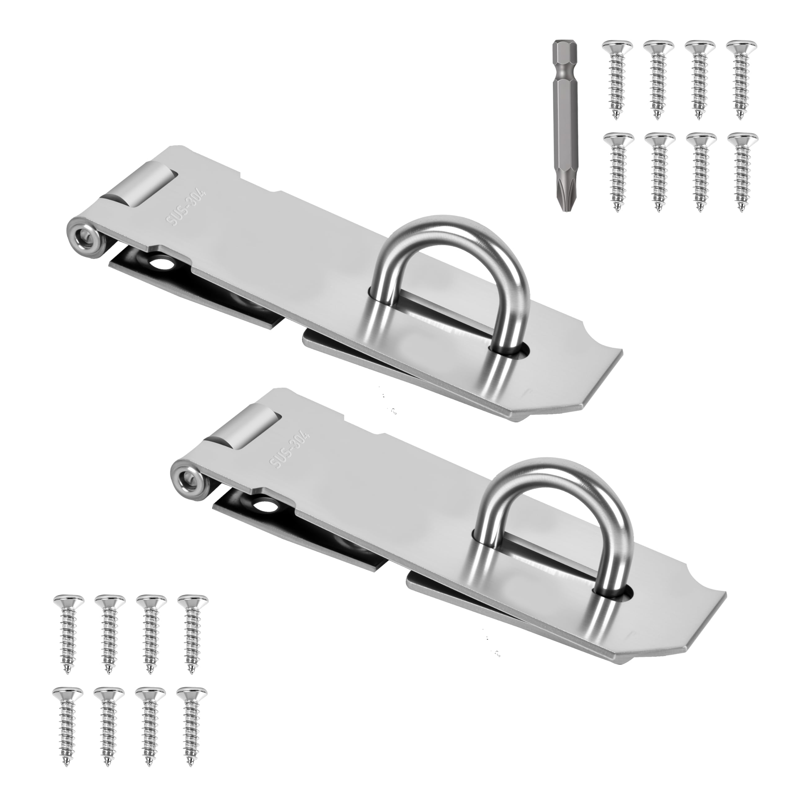 2 Pcs Door Locks Hasp Latch,4 Inch Stainless Steel Safety Packlock Clasp Hasp Lock Latch,Hasp Lock Latch for Doors,Extra Thick Brushed Finish with Screws (2 Pcs Stainless Steel, 4 inch)