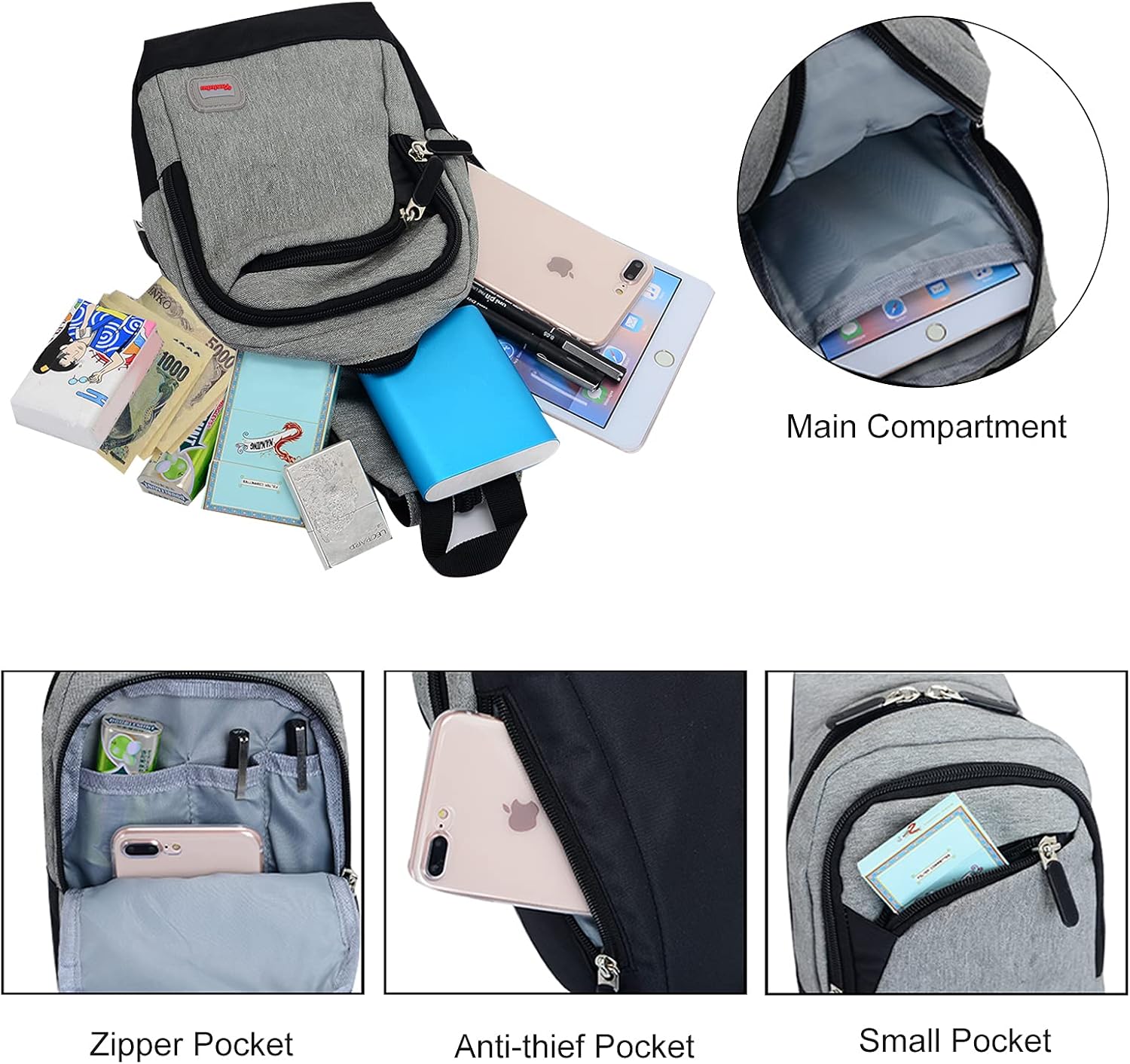 Peicees Small Sling Bag for Women Mens Convertible Crossbody Backpack Shoulder Chest Daypack with Zipper Strap for Hiking - Image 4