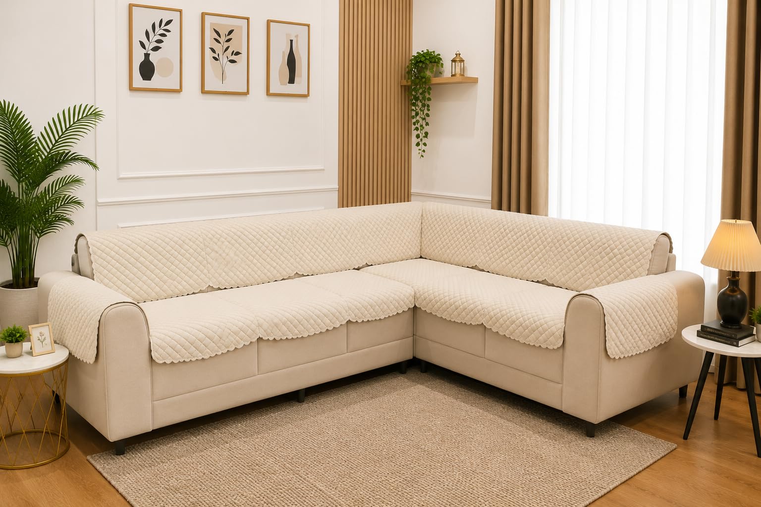 7 Seater L-Shape Sofa Cover with Arm Covers, Quilted Texture, Sectional Couch Protector for Living Room-Pack of 15-image-16