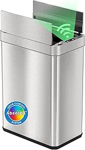 iTouchless 13 Gallon Wings-Open Lid Sensor Kitchen Trash Can with Odor Filter – Dog-Proof Slim Automatic Stainless Steel Garbage Bin for Home, Office, Bedroom, or Garage