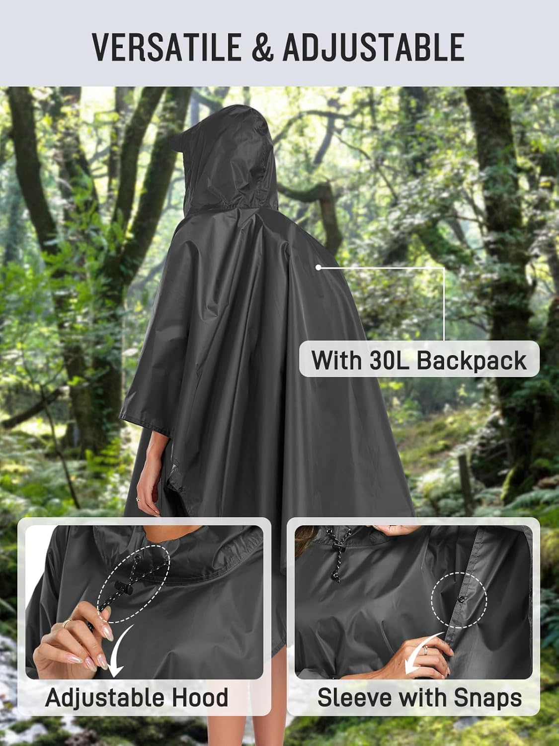 SaphiRose Hooded Rain Poncho Waterproof Raincoat Jacket for Men Women Adults - Image 6