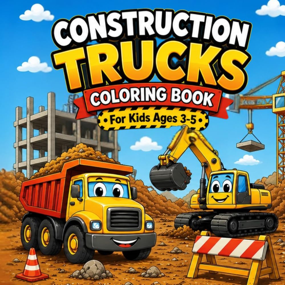 Construction Trucks Coloring Book: Fun and Easy Vehicles for Kids Ages 3–5