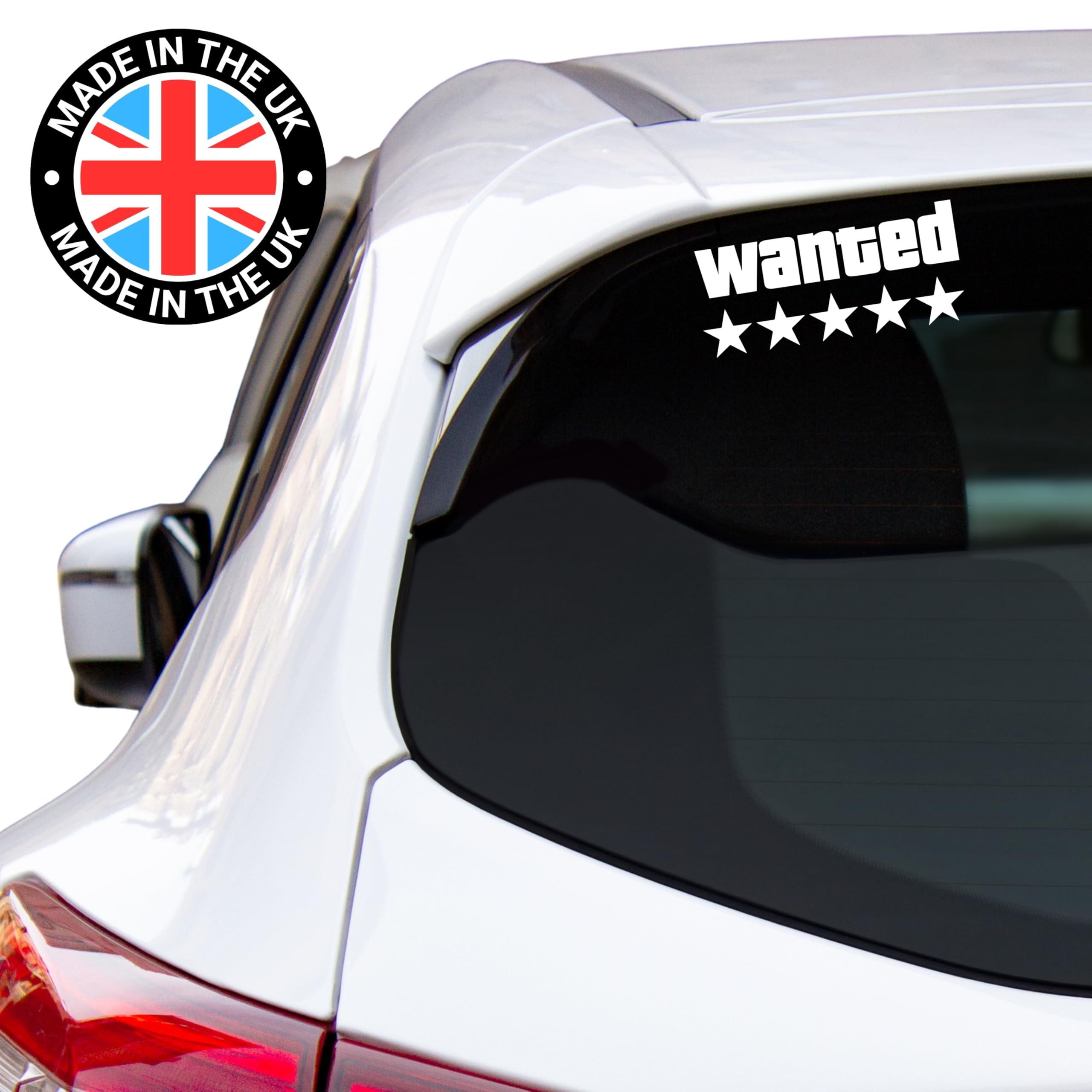WANTED | Funny Car Sticker 5 STARS - Bumper Body Window Decal Novelty Vinyl JDM Drift Laptop Tablet Fun Gift Idea UK theft Caravan Race Toolbox Bike Van Wall meme Vehicle Helmet Gift Gaming GT - WHITE — view 4