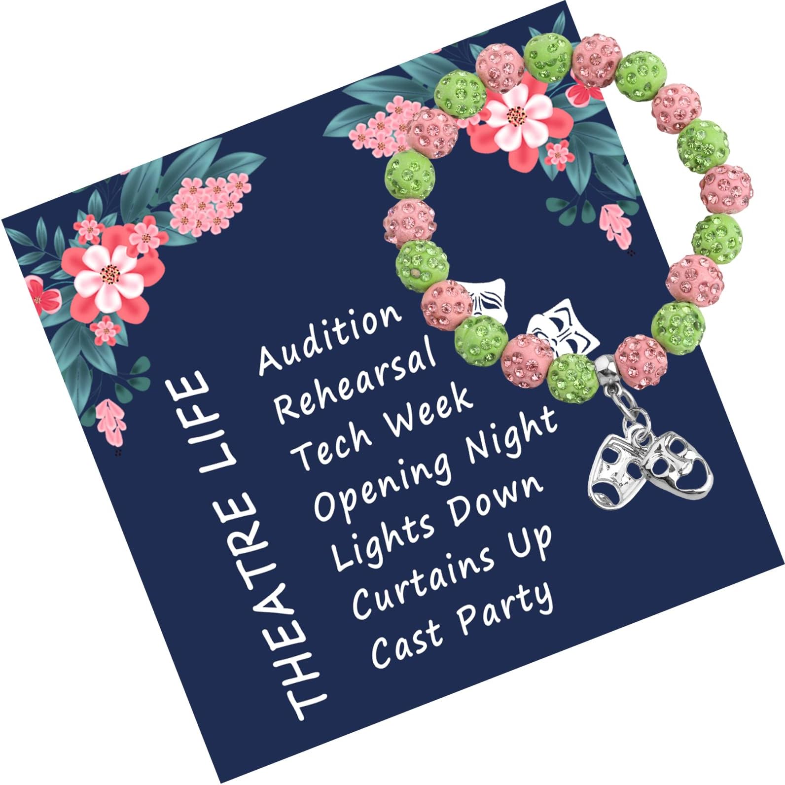 LQRI Drama Mask Bracelet Theatre Life Gifts Tragedy Masks Charm Bead Bracelet Drama Actor Actress Gifts Theater Geek Gifts