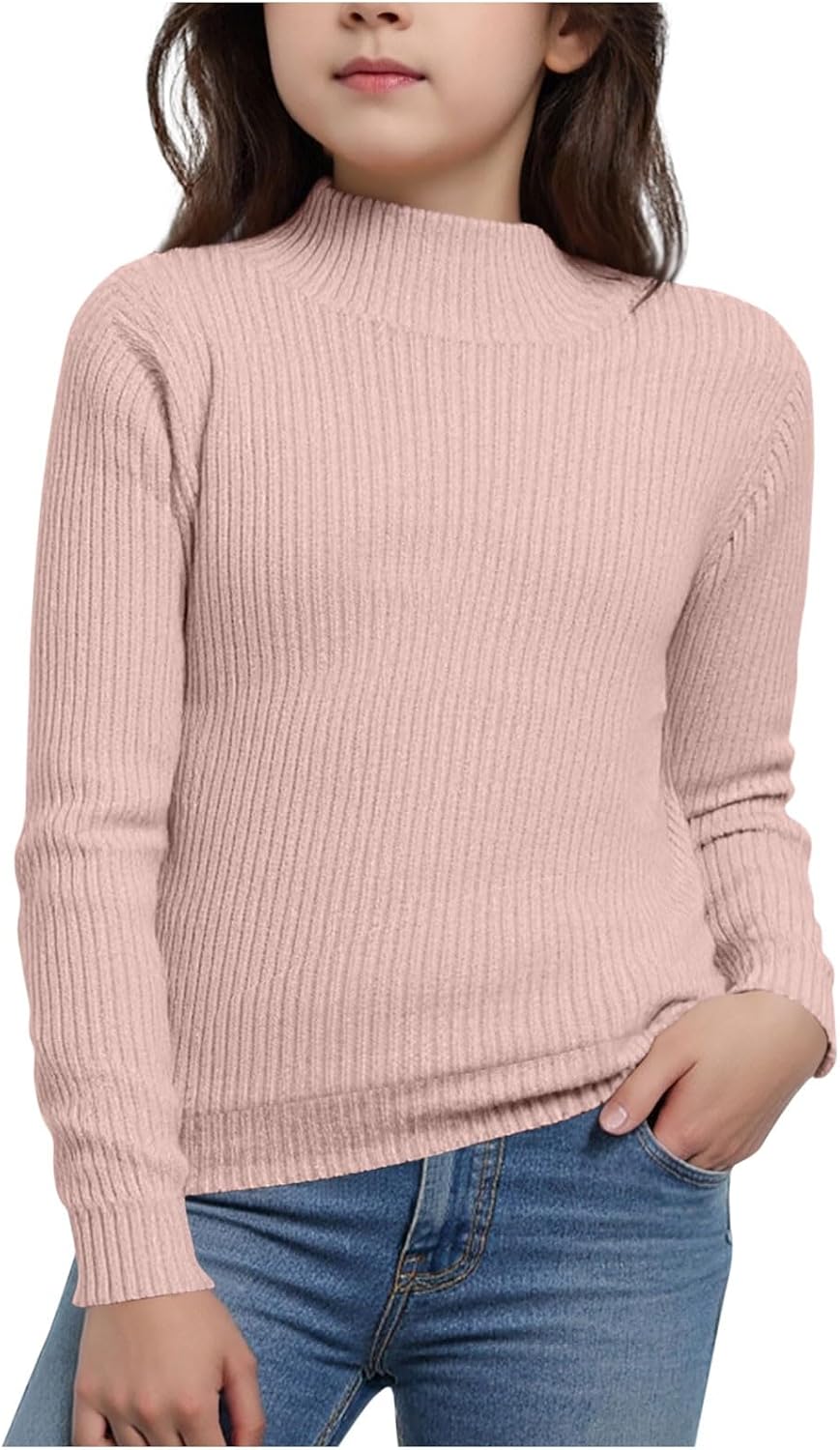 Girls Base Pullover Sweater Half Turtleneck Fuzzy Lining Knit Sweaters Children Winter Warm Slim Knitted Top