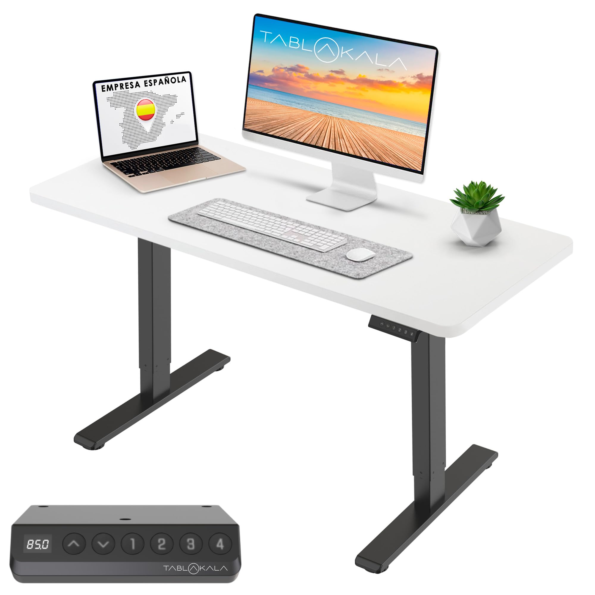 Escritorio Elevable 1 Motor, Ajustable en Altura 71 a 121cm, Mesa Escritorio Elevable, Standing Desk, Mesa Elevable Secretaria, Esquinas Redondeadas (Negro + Tablero Blanco, 160 x 80 cm)