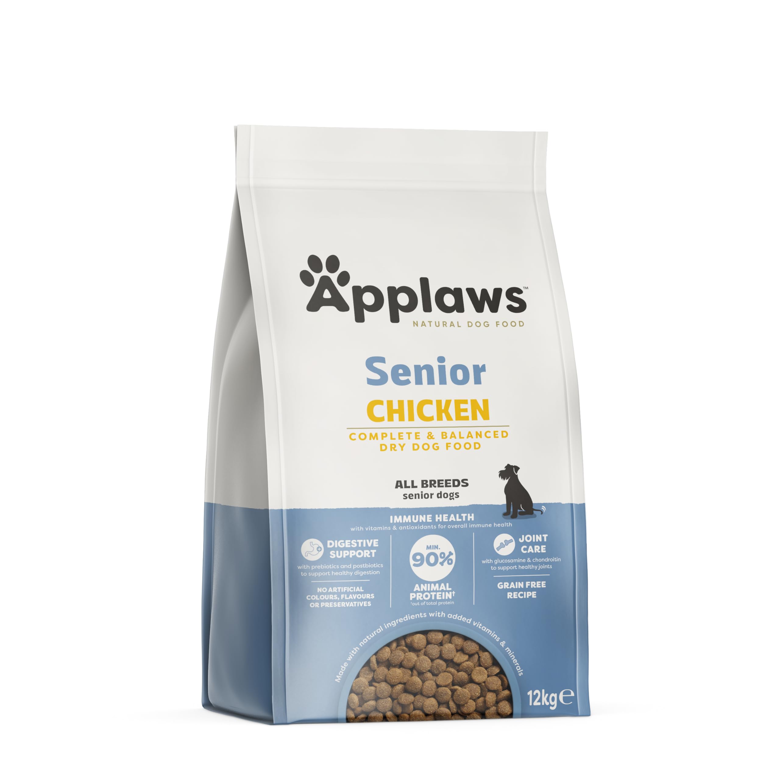 Applaws Complete and Grain Free Dry Senior Dog Food 12kg Chicken, All Breeds, High Protein Dog Kibble (Pack of 1)