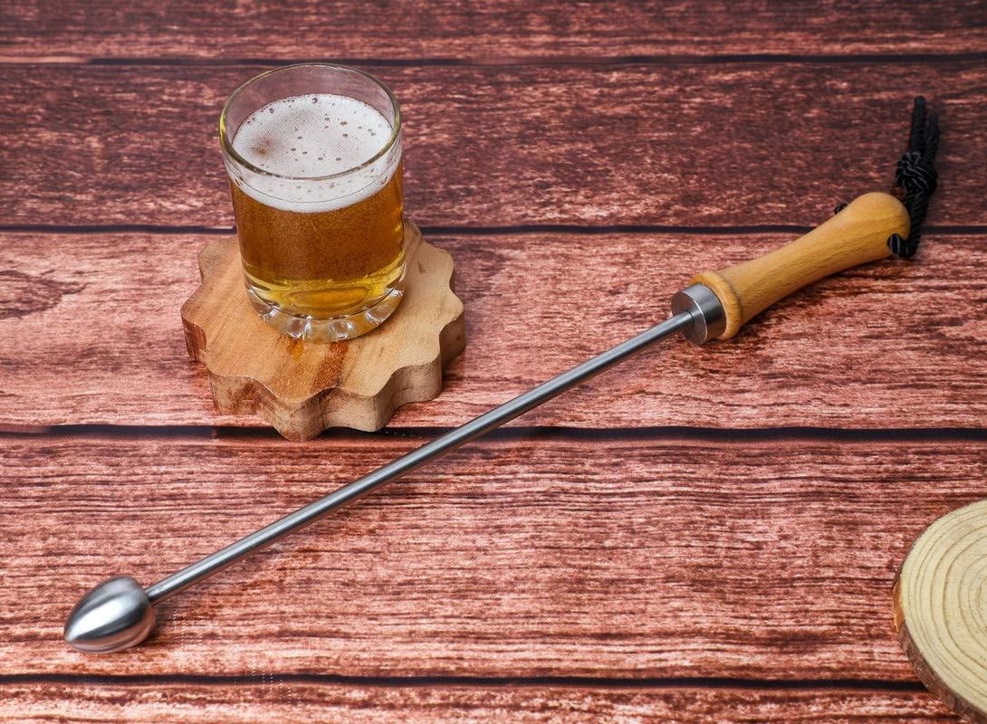 Cerveza Pincho Beerspike Beer Caranelizer Cerveza Caramelizador Calentador de cerveza Mango de madera real, bola de acero inoxidable adecuado para alimentos y acero inoxidable (forma