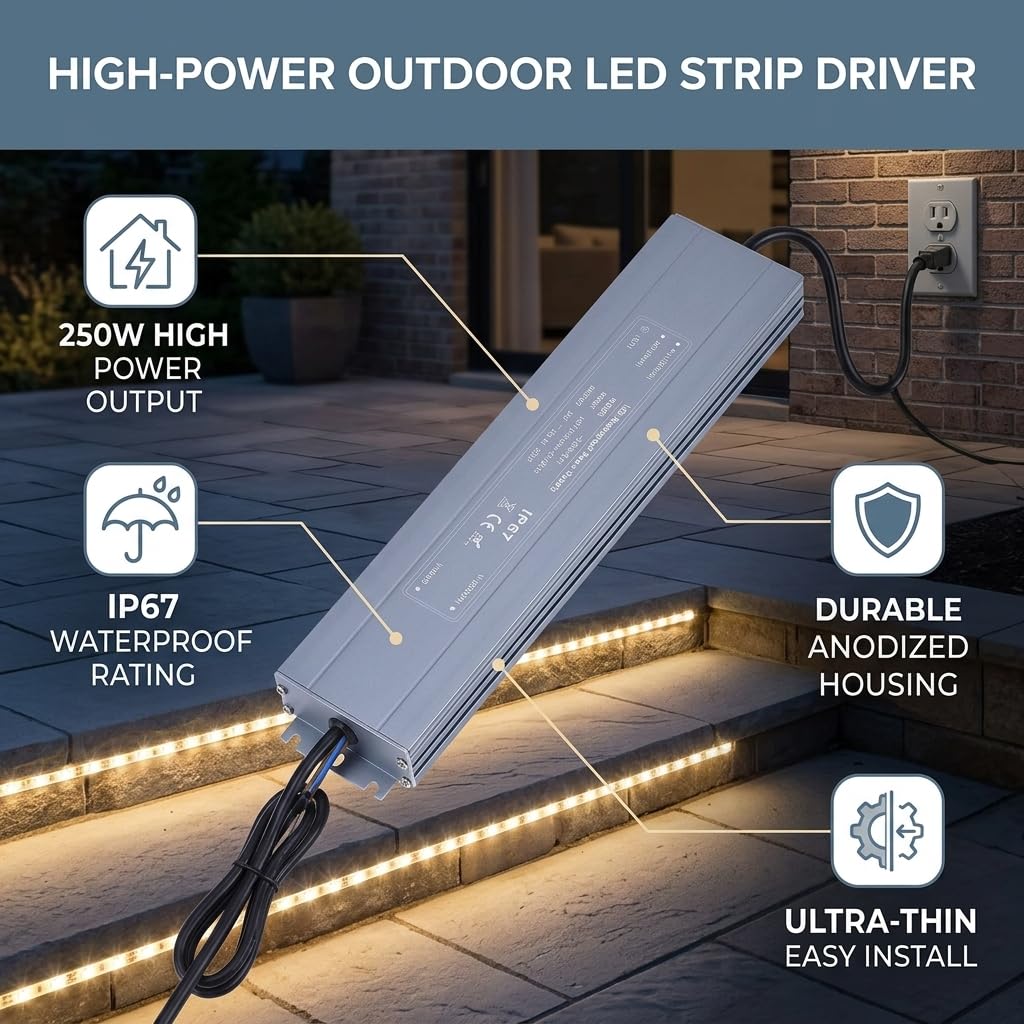 Fuente de alimentación de voltaje constante HRUW-250W-24V IP67 LED Driver 170-240VAC (50/60HZ) 10.4A para bombillas LED para exteriores