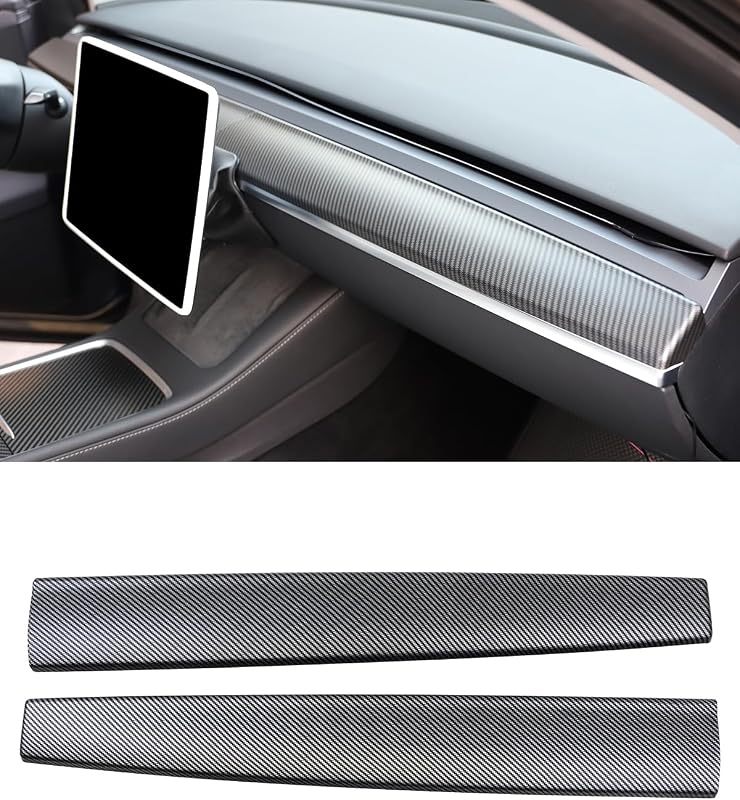 Capa para Painel e Acabamento do Apoio de Braço das Portas KKTR-CAR para Tesla Model 3 2021–2023 e Model Y 2020–2025, padrão fibra de carbono fosco, 2 peças