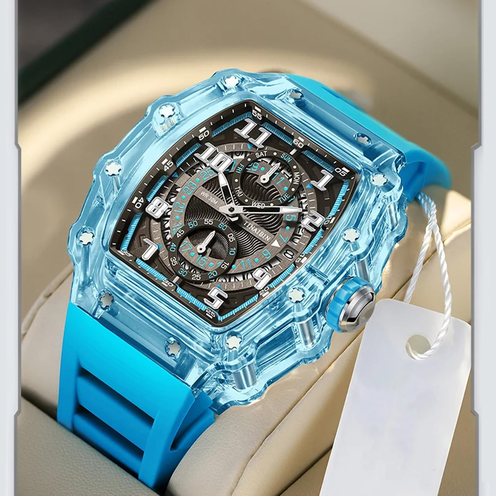 FORSINING Orologio da polso da uomo, al quarzo, cinturino in silicone, casual, cronografo, sportivo, analogico, con data, impermeabile, militare
