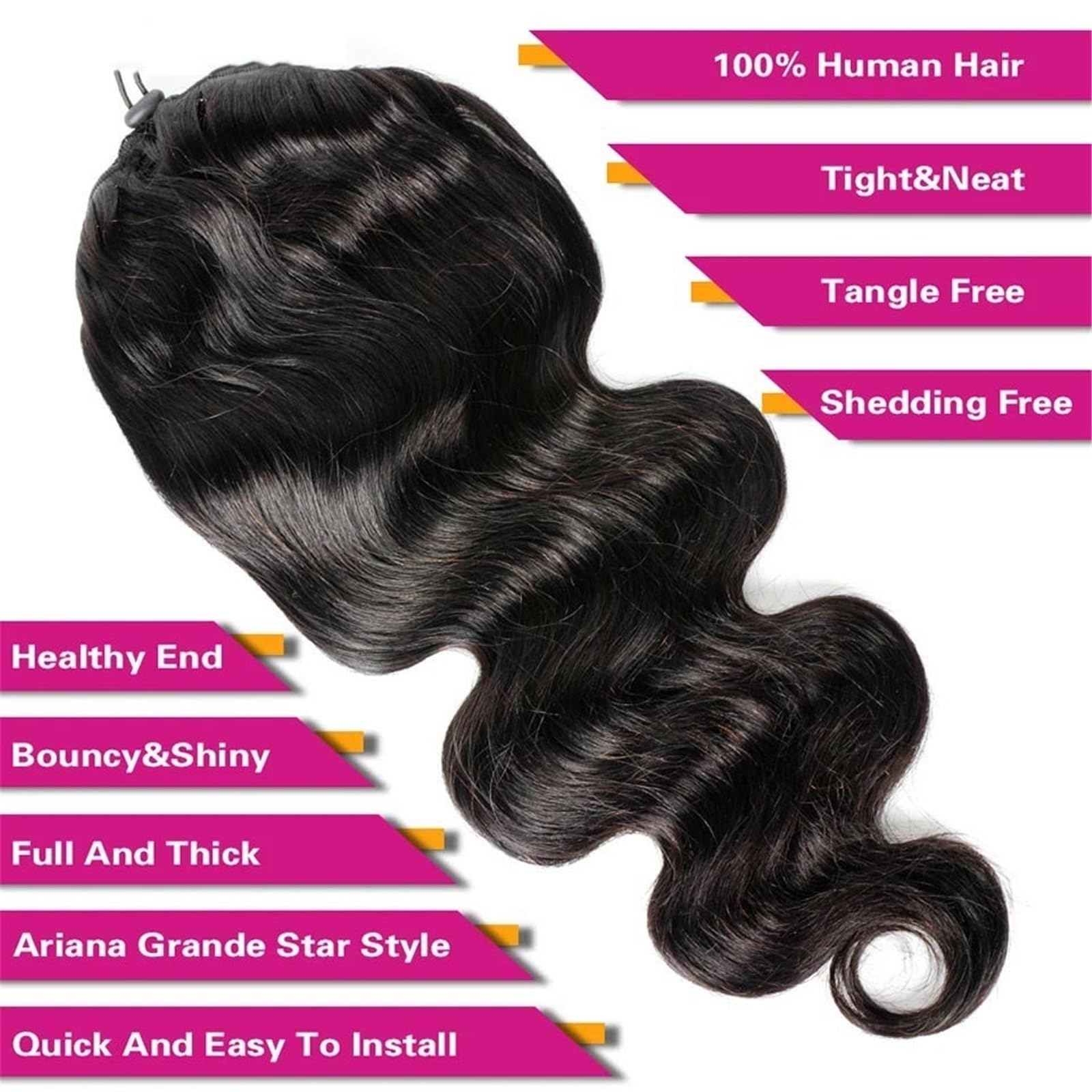 Przedłużenie kucyka Spinka do włosów Body Wave z ludzkich w brazylijskim kucyku Remy naturalnym kolorze dla kobiet Koński ogon(10inches)