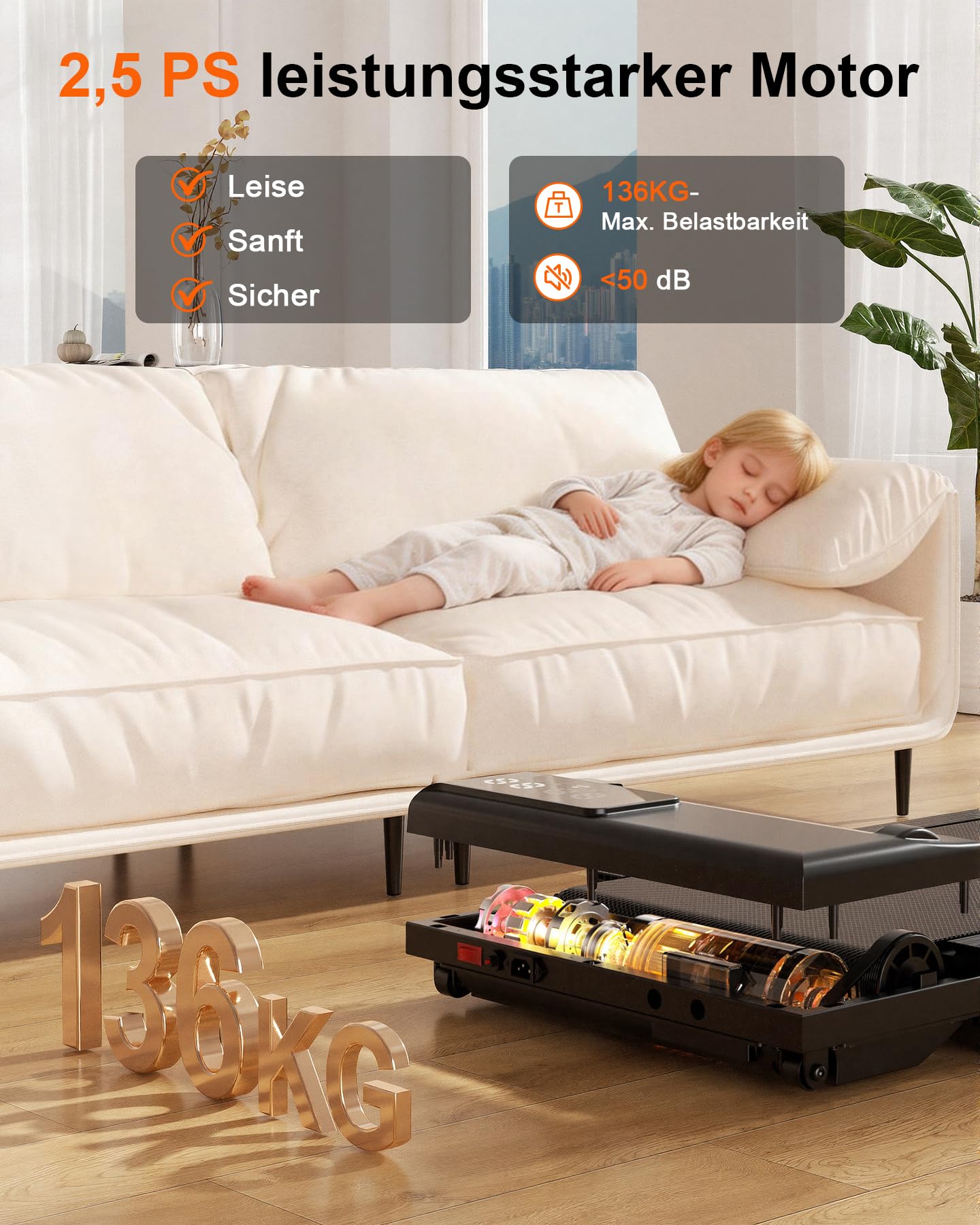 Superun Walking Pad mit Steigung 6%, Laufband mit App Erlebnis vor Ort | 12km/h, Max 136 kg mit KI-Trainer, Zusammenklappbar Leiser Betrieb Design, Stoßdämpfend, Leicht zu transportieren mit Rädern