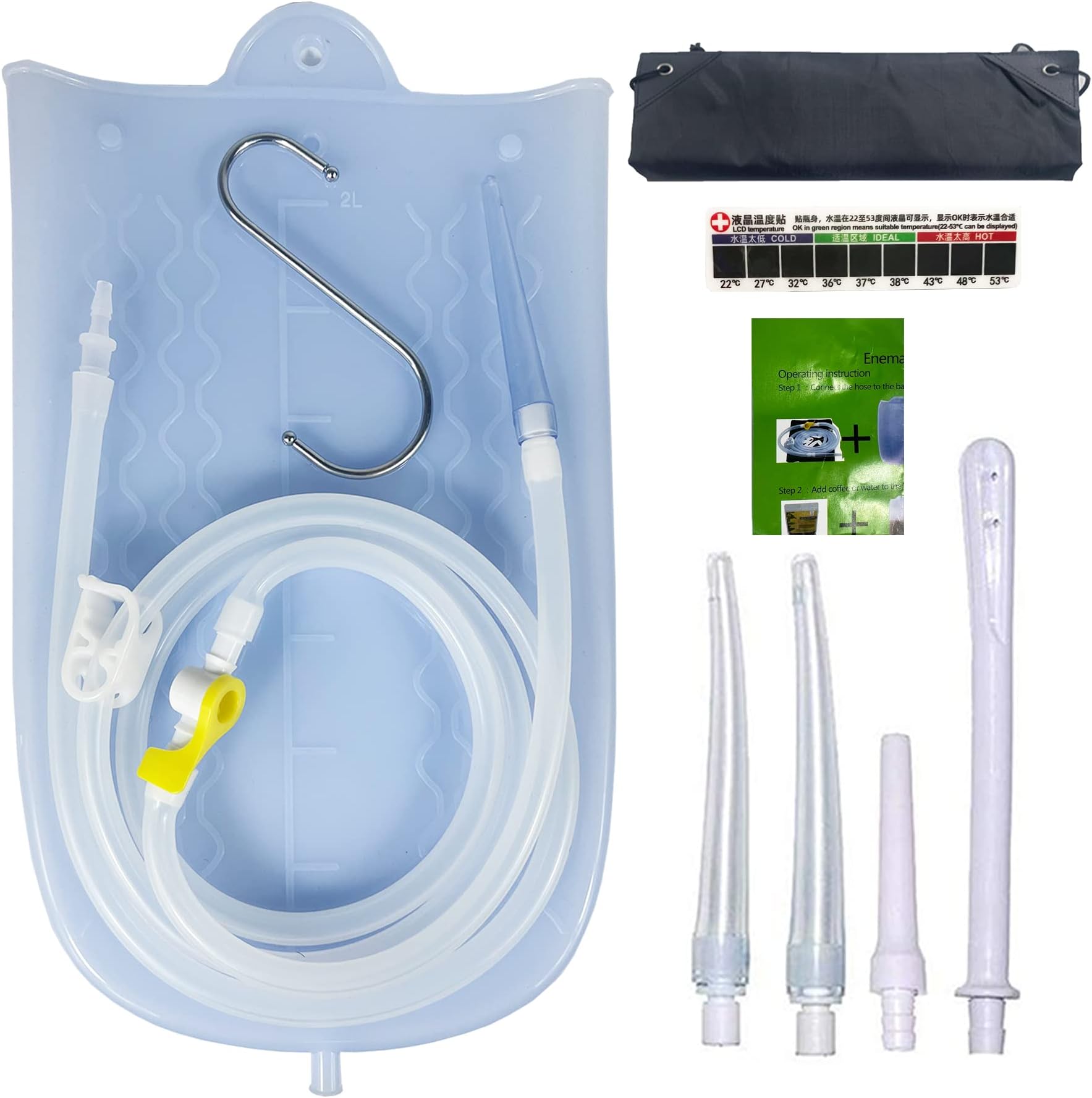 GNEGKLEAN Silicone Enema Bag Kit with 6.3ft Hose, 5 Enema