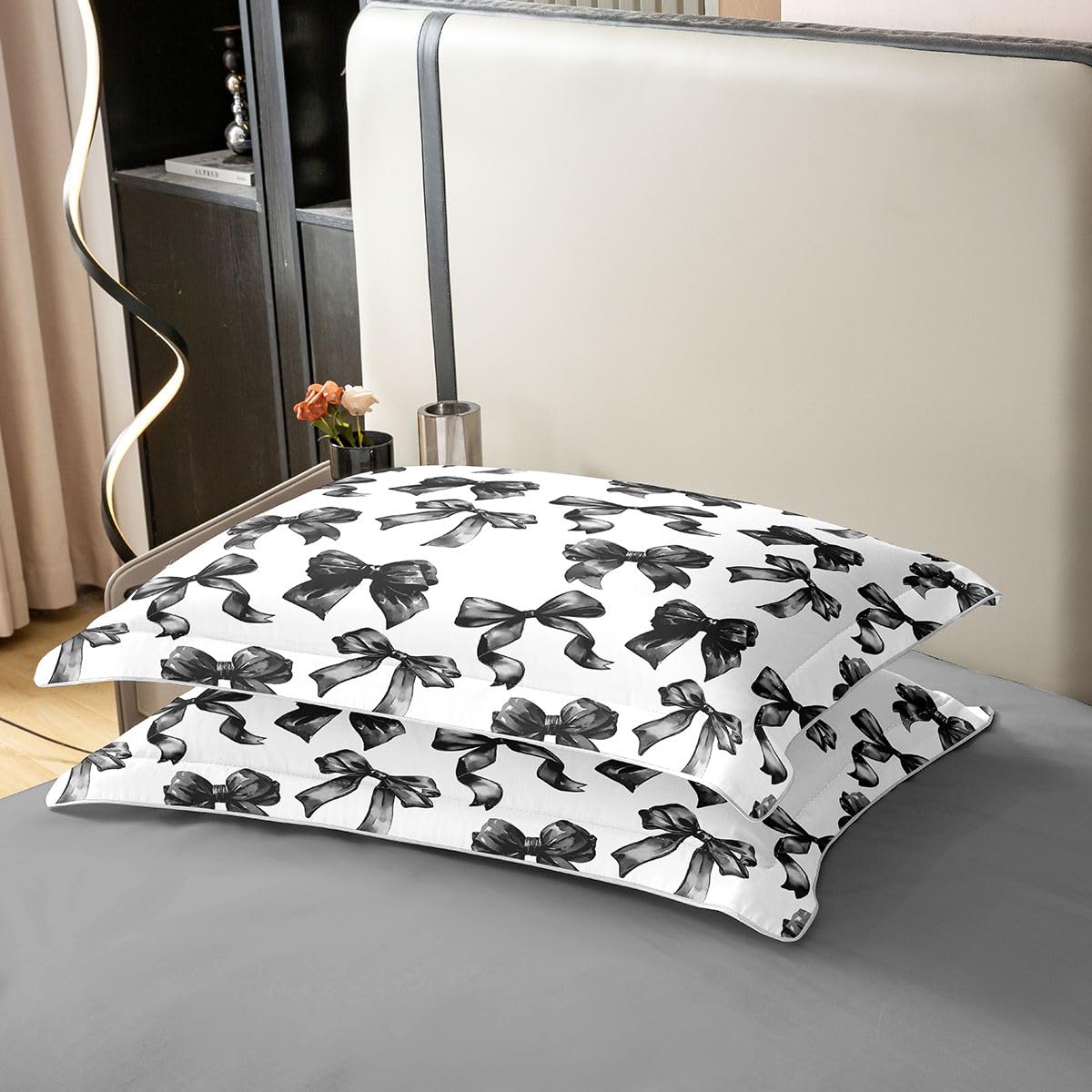 Homewish Bow King Zestawy Pościeli Czarno-Biała Kokarda Bawełniana Poszwa Na Kołdrę Nowoczesna Prosta Moda Estetyczna Poszewka Na Kołdrę Dla Dzieci Dziewczyn Nastolatek, Czarny Akwarela Motyl Węzeł