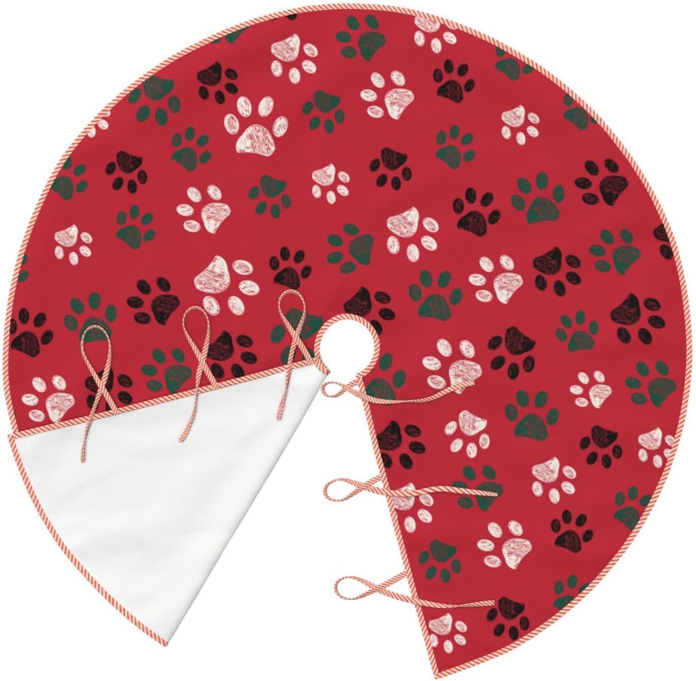 Xmas Dog Paws Christmas Tree Skirt, 48 Inch Xmas Tree Skirts Mat Ornaments for Happy New Year Merry Christmas Xmas Holiday Party Decorations Indoor Outdoor Home Decor